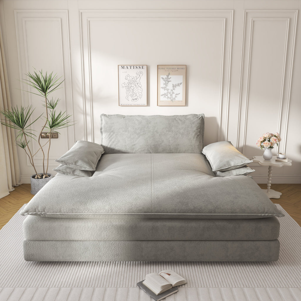 Modern Oversized Double Chaise Lounge Chair,Deep Seat Upholstered Reading Chair with Detachable Design,Chenille Lazy Sofa w/ Large Pillows & Wide Armrests,Suitable for Living Rooms, Apartments,Grey