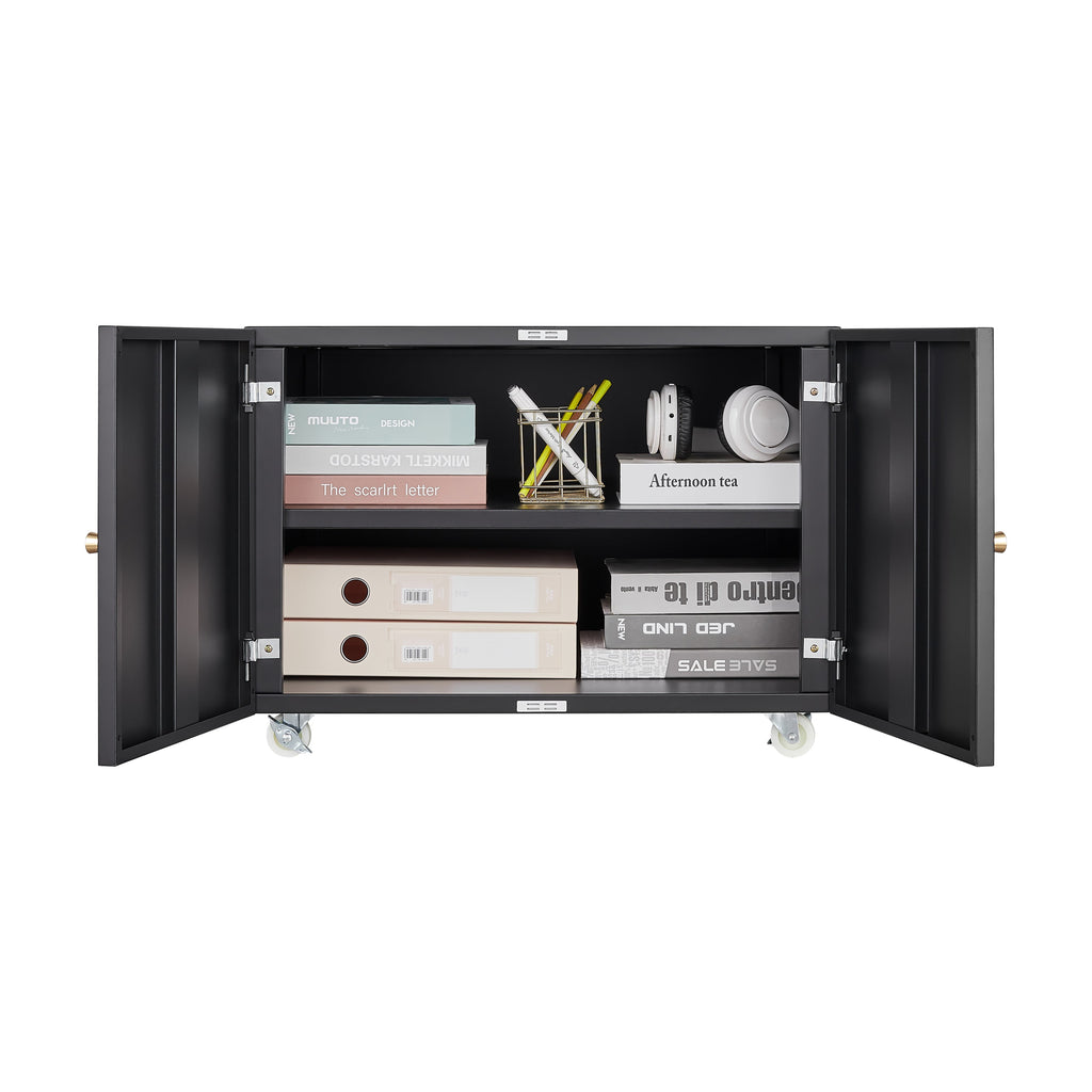 Modern Office Copier Cabinet Black 2-Door Steel Mobile Pedestal File Printer Stand