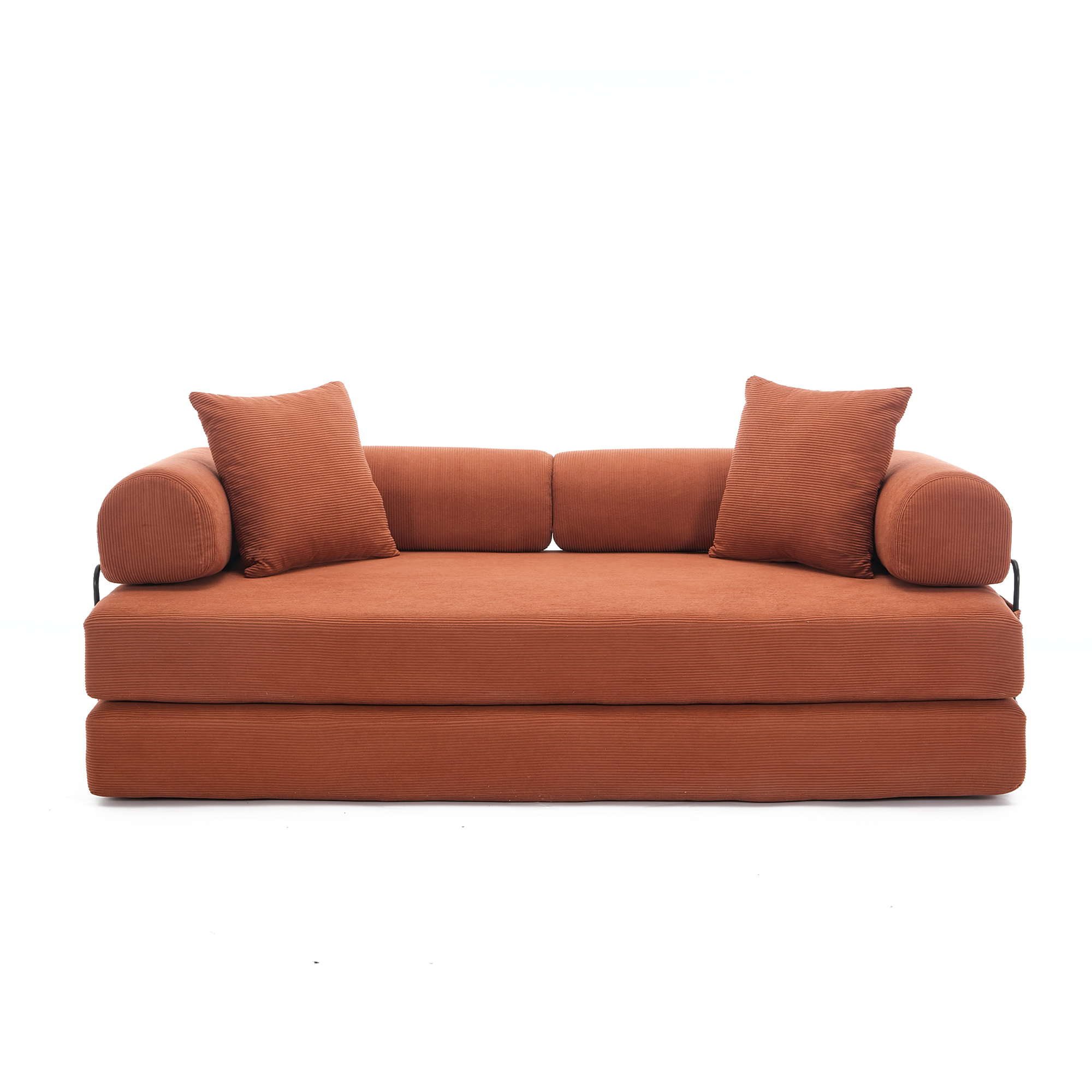 [NEW ARRIVED] [VIDEO PROVIDED] 78.5' Folding Convertible Out Sleeper Sofa Bed,4-in-1 DIY Combination Convertible Sofa, 3 seat, Folding Sleeper Sofa, King Size , Bedroom,Apartment,Corduroy,Orange
