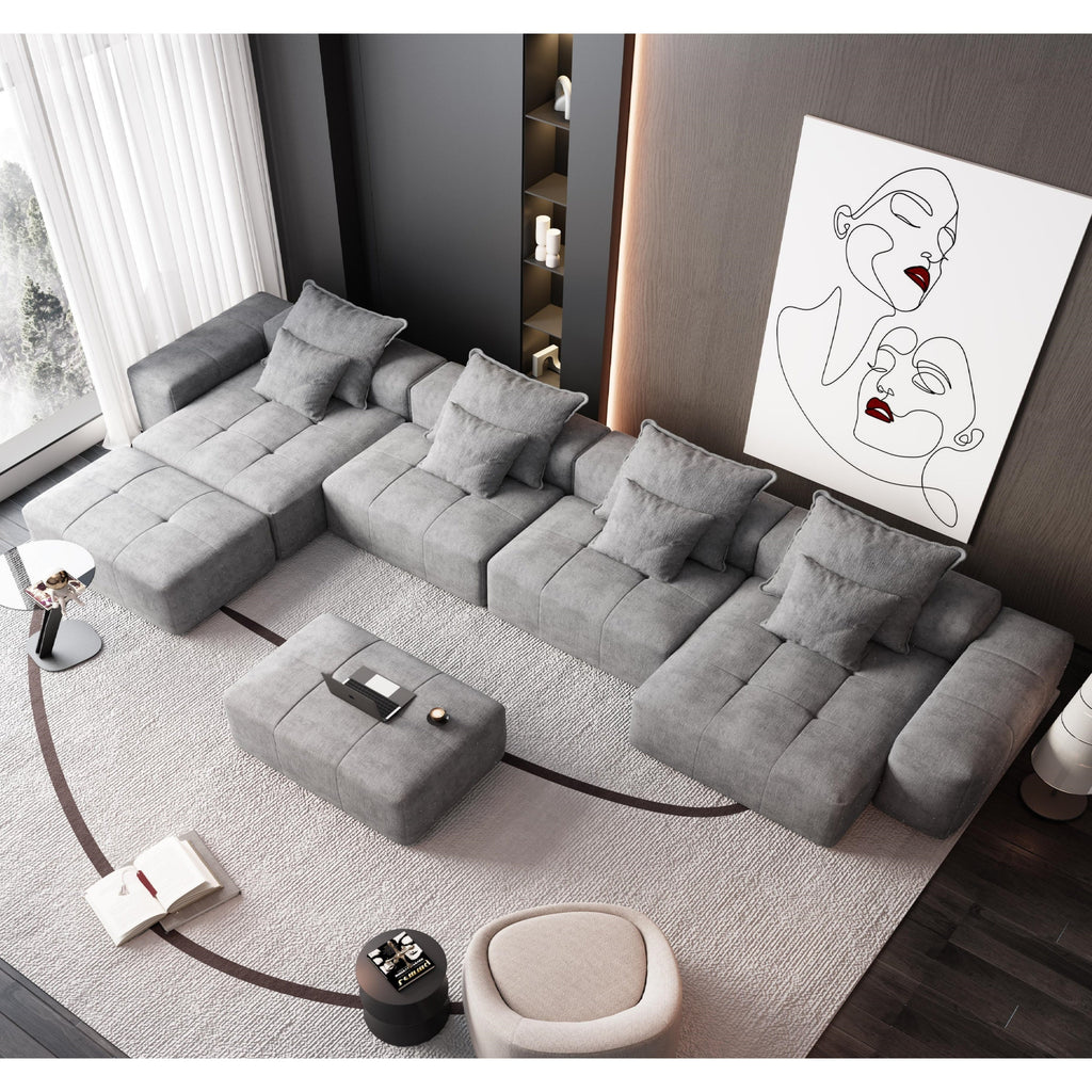Modern Oversized Modular Sectional Sofa, Sparkling Chenille Fabric Soft Cushion Sofa with 8 Pillows, 8 PCS DIY Combination Tufted Sofa, No Assembly Required, GREY