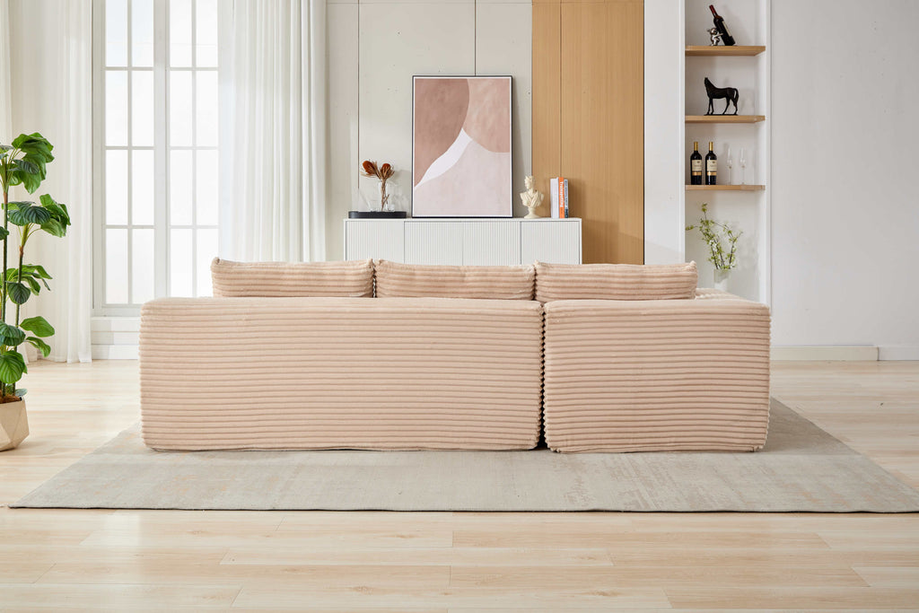 Compression Sectional Couch with Comfy Chaise, Boneless L Shape Sofa with Deep Seat, Minimalist Modular Couches Sleeper for Living Room Bedroom Apartment Lounge,corduroy,Beige