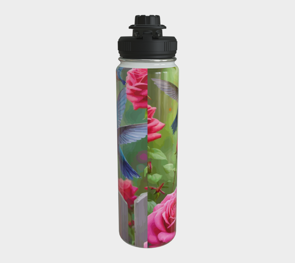 Hummingbirds and Pink Roses 24 oz Stainless Steel Water Bottle with Twist-off Cap