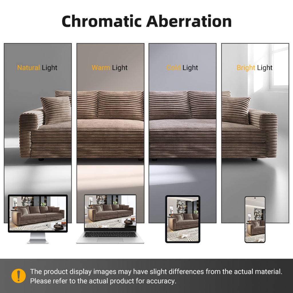 82.7 ' Plush Corduroy 3-Seat Sofa, Modern Comfy Upholstered Sofa Cloud Couch, Deep Seat Couches with Soft Pillows and 1 Ottomans, Convertible Sofa Lounge Chair, for Living Room,Apartment,Office,Camel