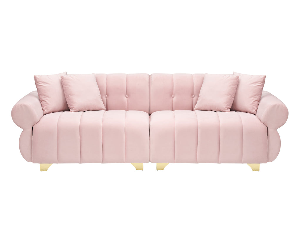 89-inch spring-wrapped cushions, 3 flannelette sofas, stylish metal feet and 4 throw pillows make for a modern living room bedroom
