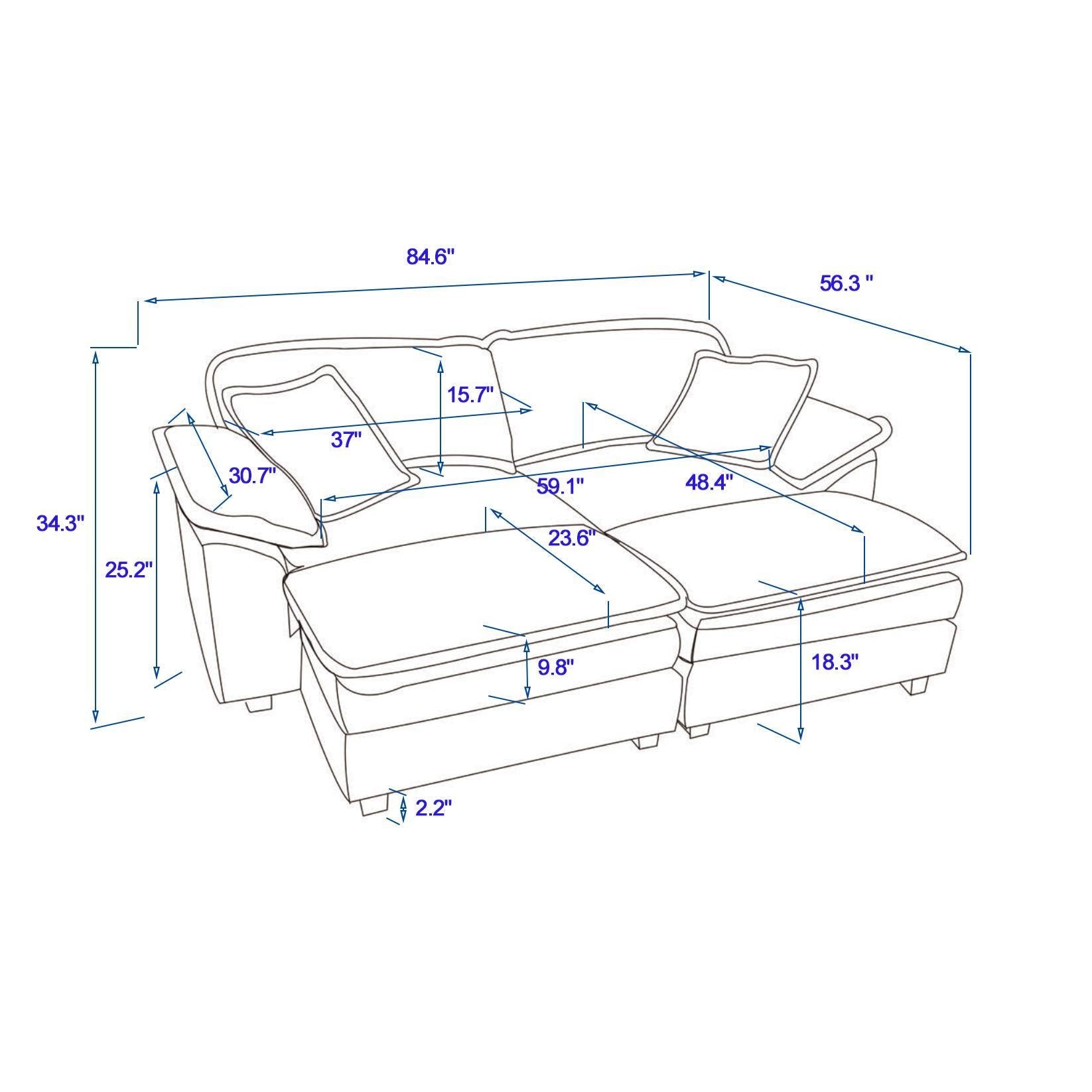 Corduroy 2-seats sofa With 2 back pillows,2 toss pillows and two ottoman,Comfy Sofa- Deep Seat Couch for Living Room,White