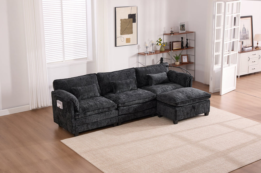 UNITED WE WIN 112' Oversized Sectional Sofa Cloud Couch for Living Room, Modern Chenille L Shaped Couch, Comfy Boucle Modular Sofa Sleeper with Movable Storage Ottoman, Phone Holder, USB Charging Port