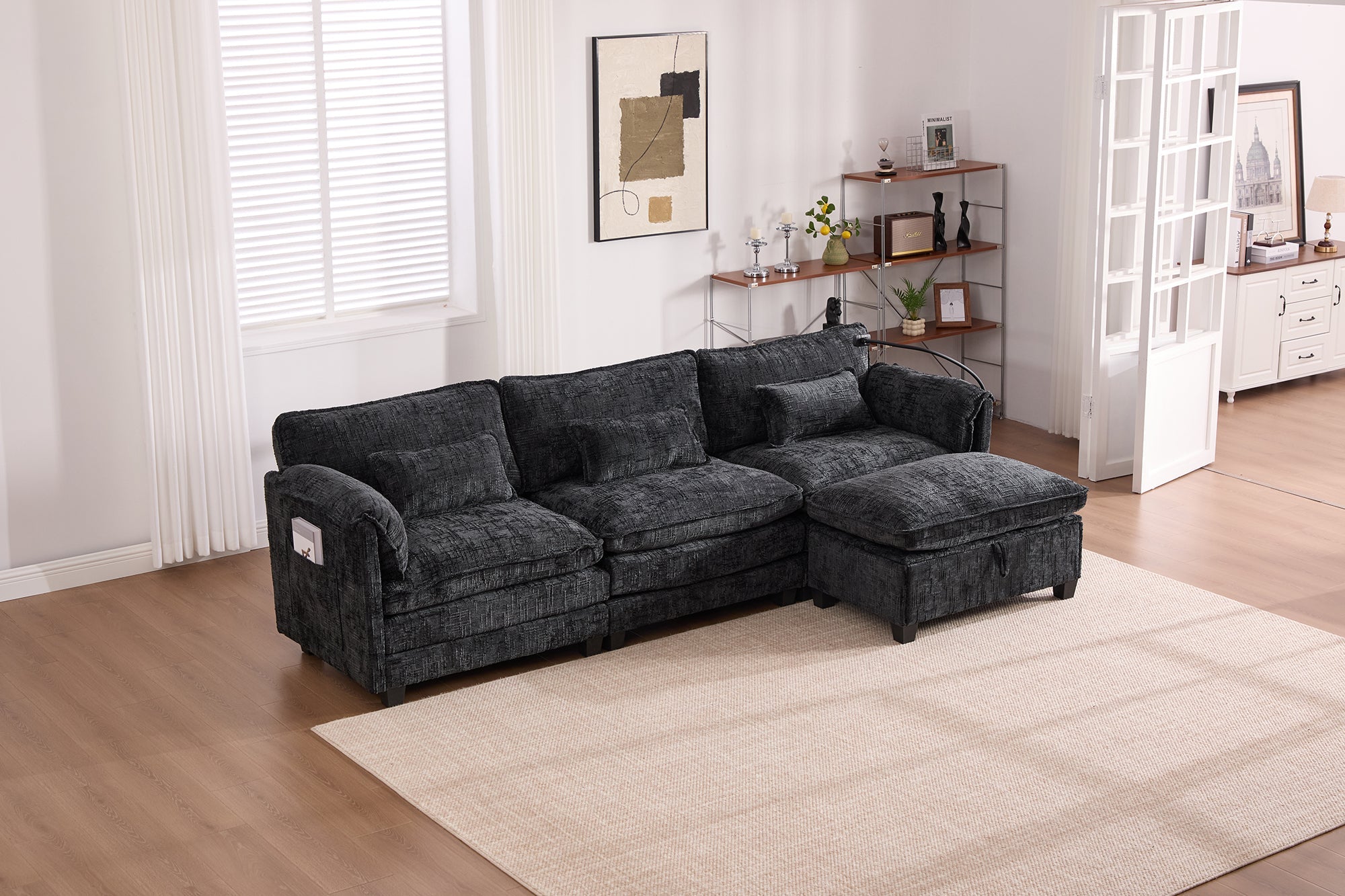 UNITED WE WIN 112' Oversized Sectional Sofa Cloud Couch for Living Room, Modern Chenille L Shaped Couch, Comfy Boucle Modular Sofa Sleeper with Movable Storage Ottoman, Phone Holder, USB Charging Port