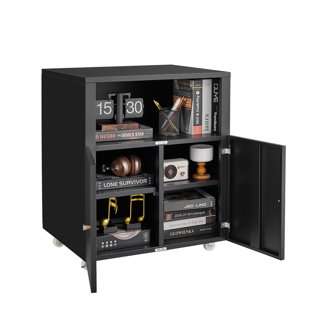 Home Office Printer Stand with Wheels, Printer Tables with File door  Mobile Lateral Filing Cabinet with Open Storage Shelf for Letter/Legal/A4 Size Files,