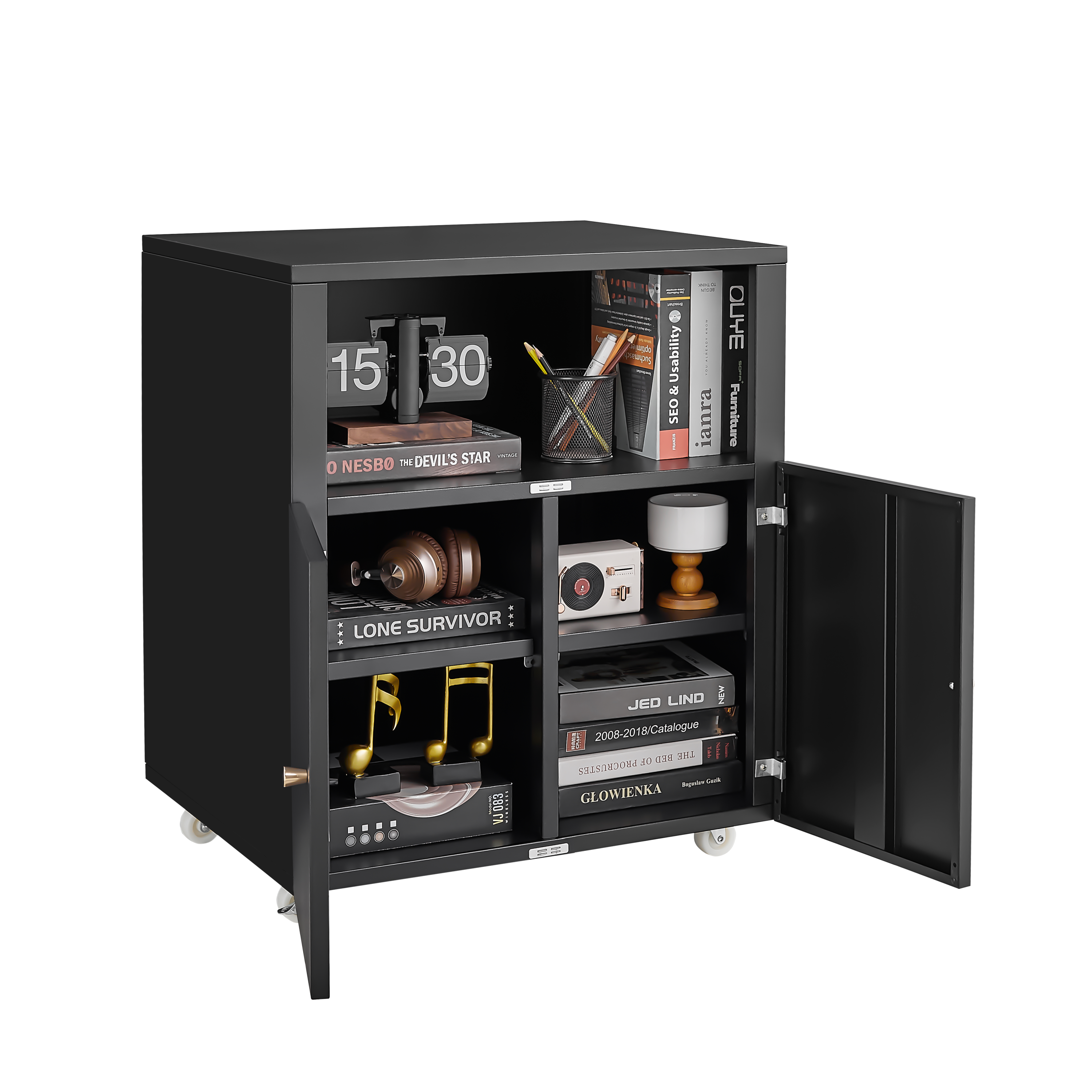 Home Office Printer Stand with Wheels, Printer Tables with File door  Mobile Lateral Filing Cabinet with Open Storage Shelf for Letter/Legal/A4 Size Files,
