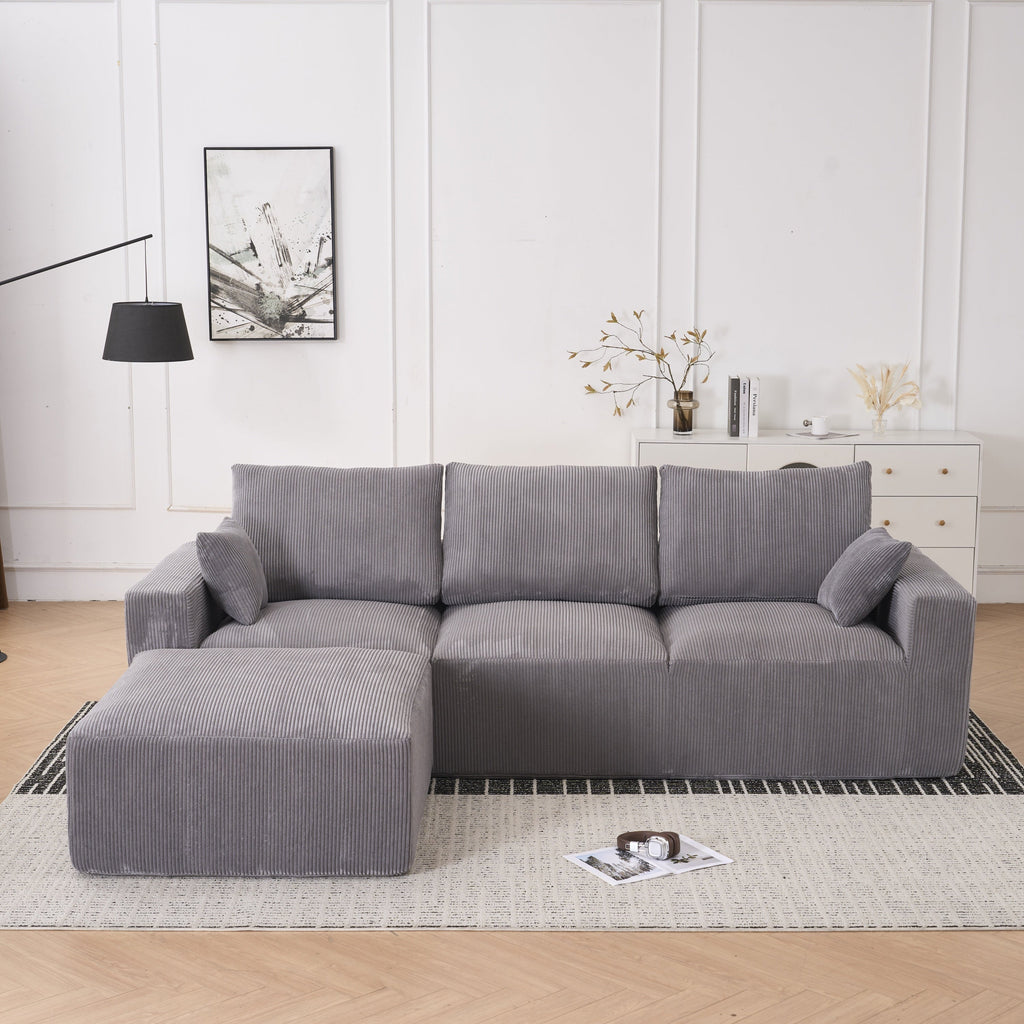 Modern U-shaped 6-seat Upholstered Sleeper Sofa with Console, Cupholders, USB Ports, Gray Corduroy