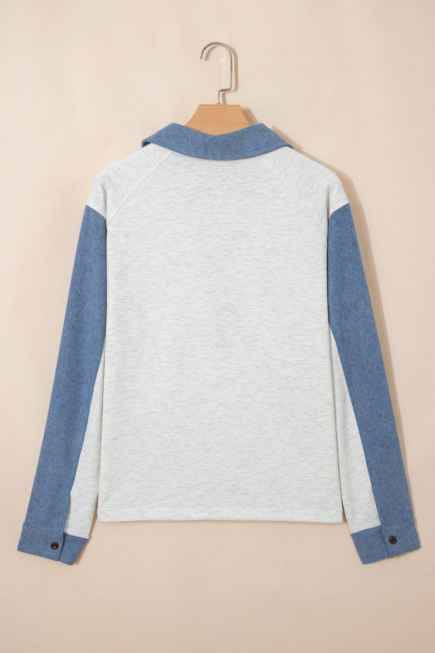 Denim Patchwork Button Polo Collar Long Sleeve