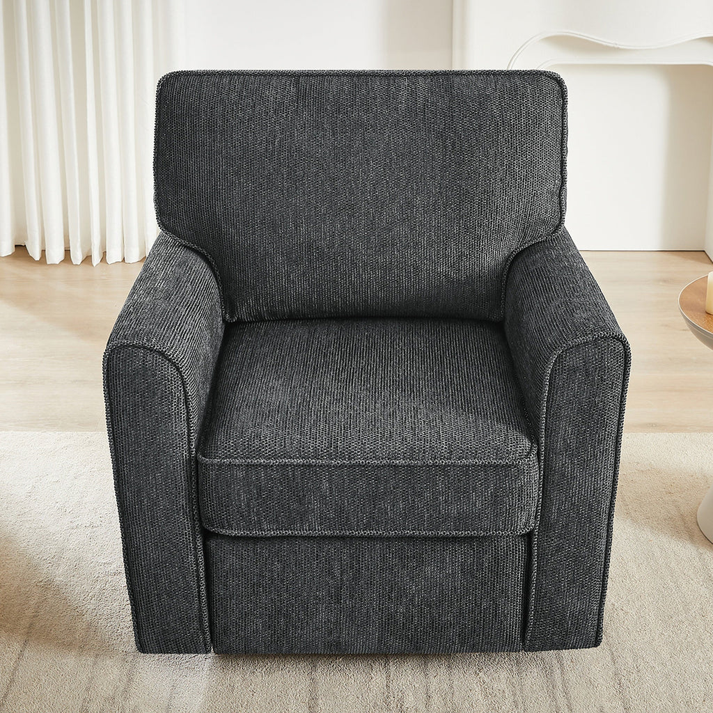 360° Swivel Chair Accent Barrel Armchair with Side Pockets, Grey Chenille, Compact Design for Living Room, Bedroom, Office