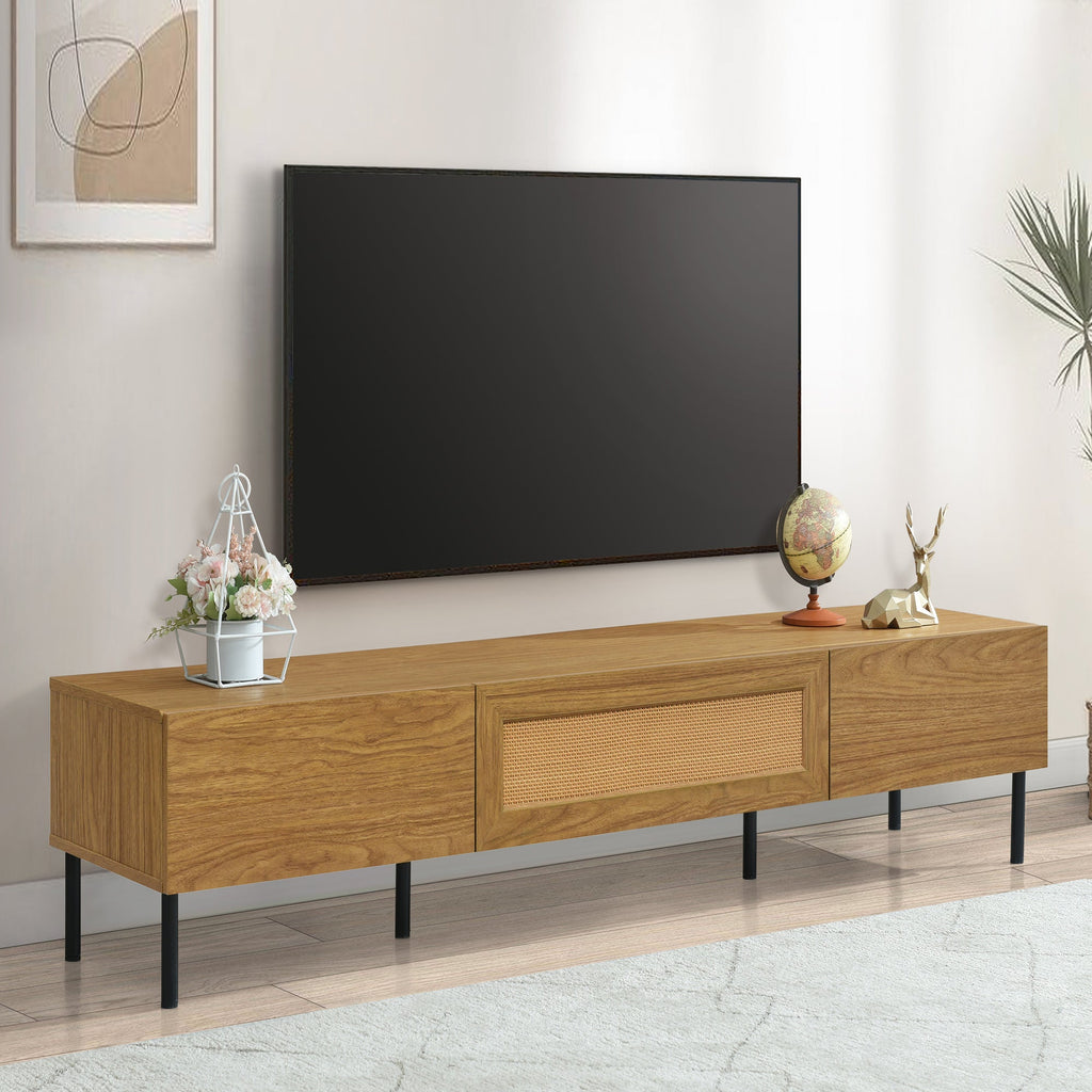 Boho TV Stand for TVs up to 80'' , Modern Farmhouse Media Console, Entertainment Center with Metal Legs, TV Cabinet for Living Room, Home Theatre