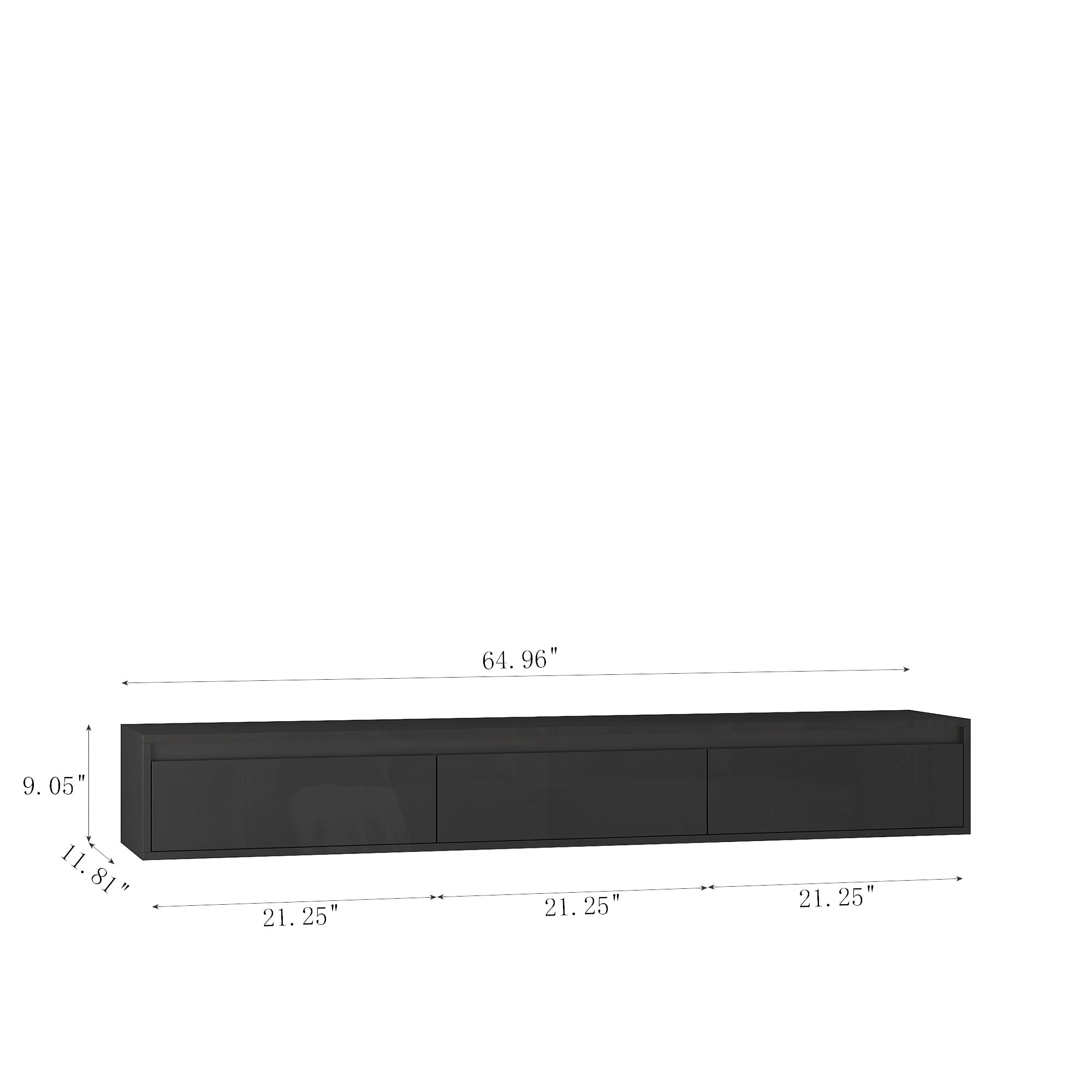 Floating TV Stand, Wall Mounted TV Shelf with Led Lights & Power Outlet,High Gloss TV Cabinet for Black tv Stands for Living Room