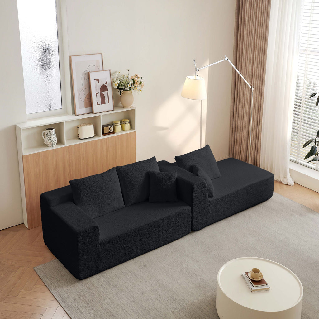 Modern Modular 104' Cloud Sectional Couch with L-Shape Chaise Upholstered in Black Chenille Fabric