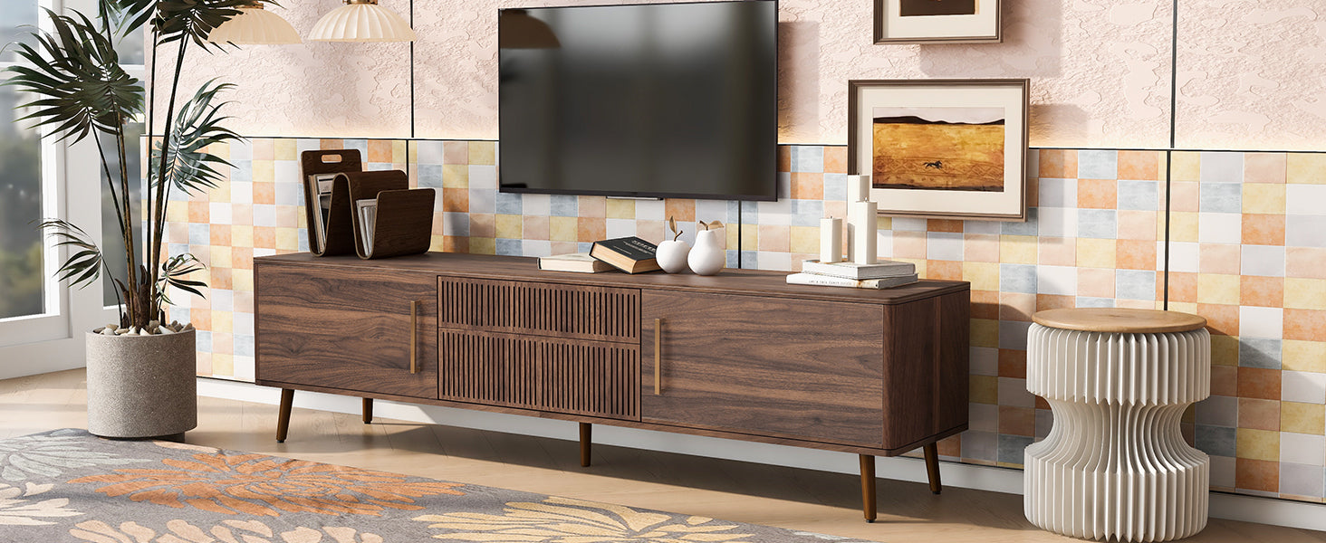 Mid Century TV Stand with 2 Drawers, Media Console Table for TVs up to 80'', Entertainment Center with Storage for Living room, Bedroom, Home Theatre