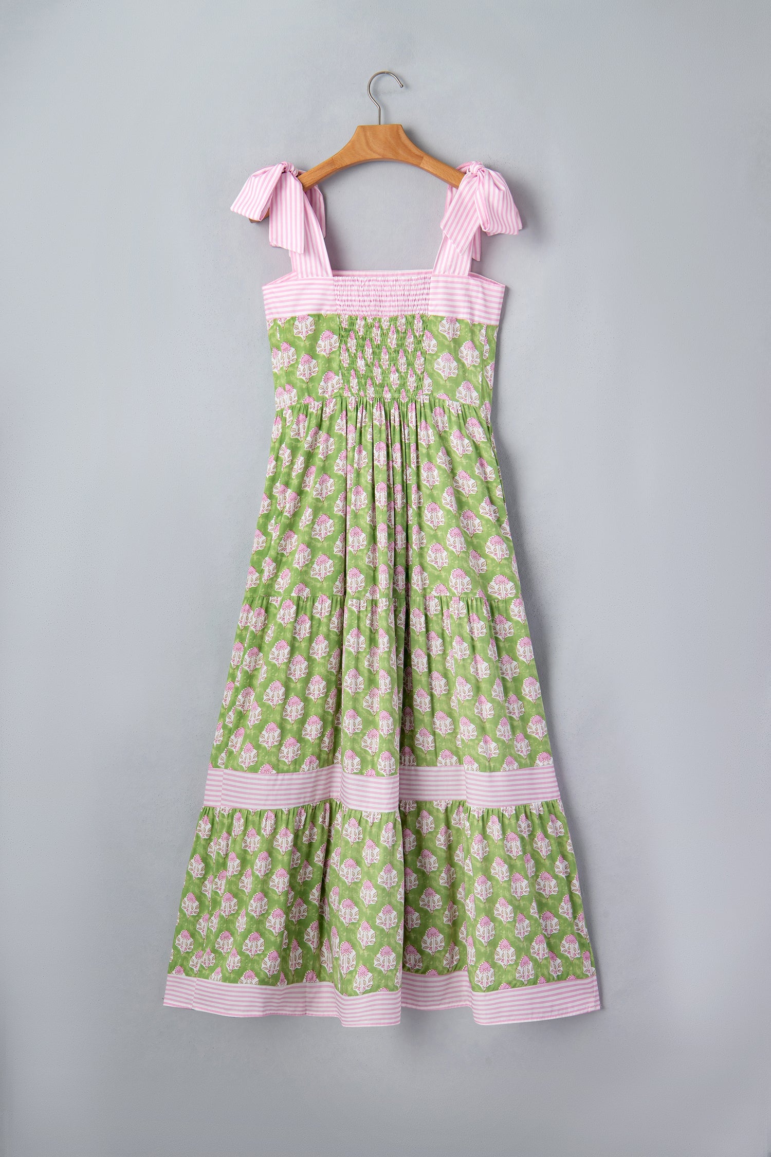 Floral Stripe Patchwork Knot Strap Maxi Dress