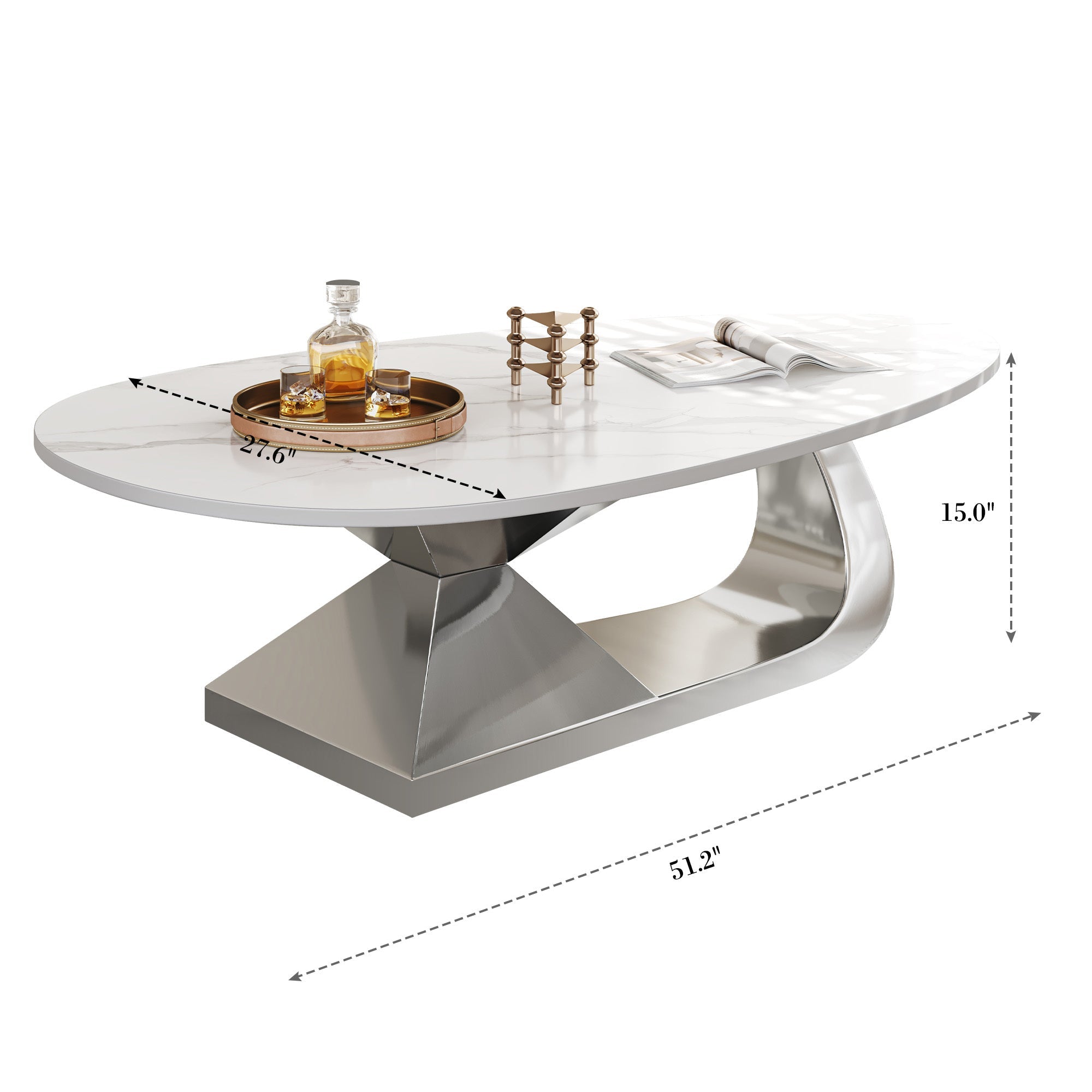 Modern Sintered Stone Tabletop Coffee Table with Stainless Steel Base - Elegant and Durable Living Room Centerpiece