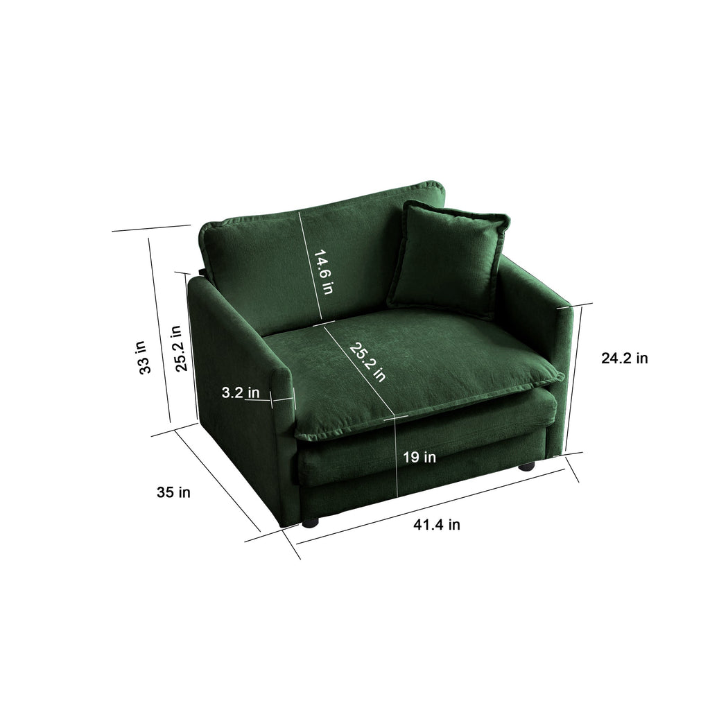 Sofa Set of 3, 1+1+3 Seats Living Room Sofa Set, Accent Chair, Loveseat, and Three-Seat Sofa Modern Style Round Arms 3 Piece Sofa Set, Green Chenille