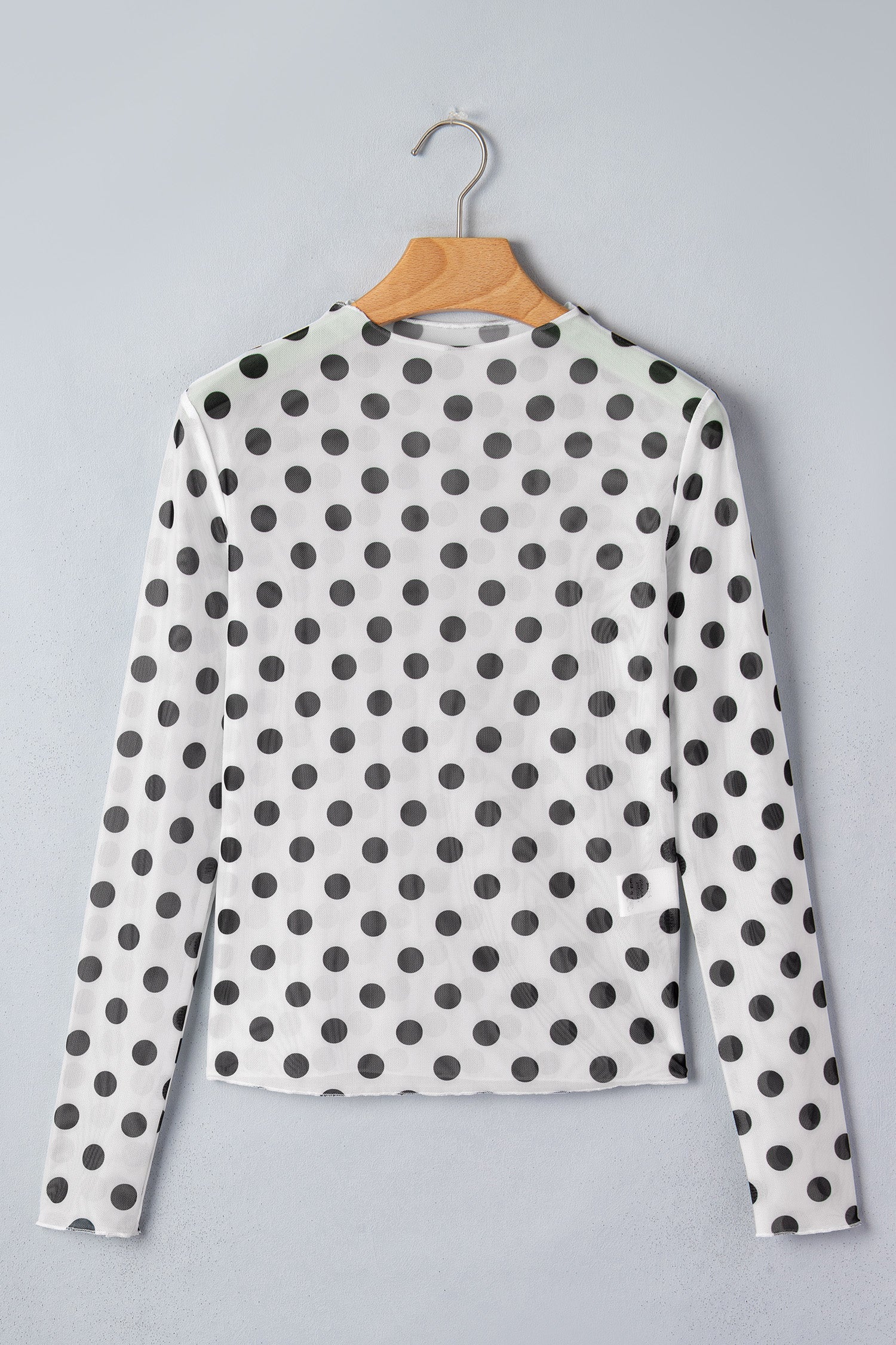 Polka Dot Mesh Long Sleeve Stand Neck Top