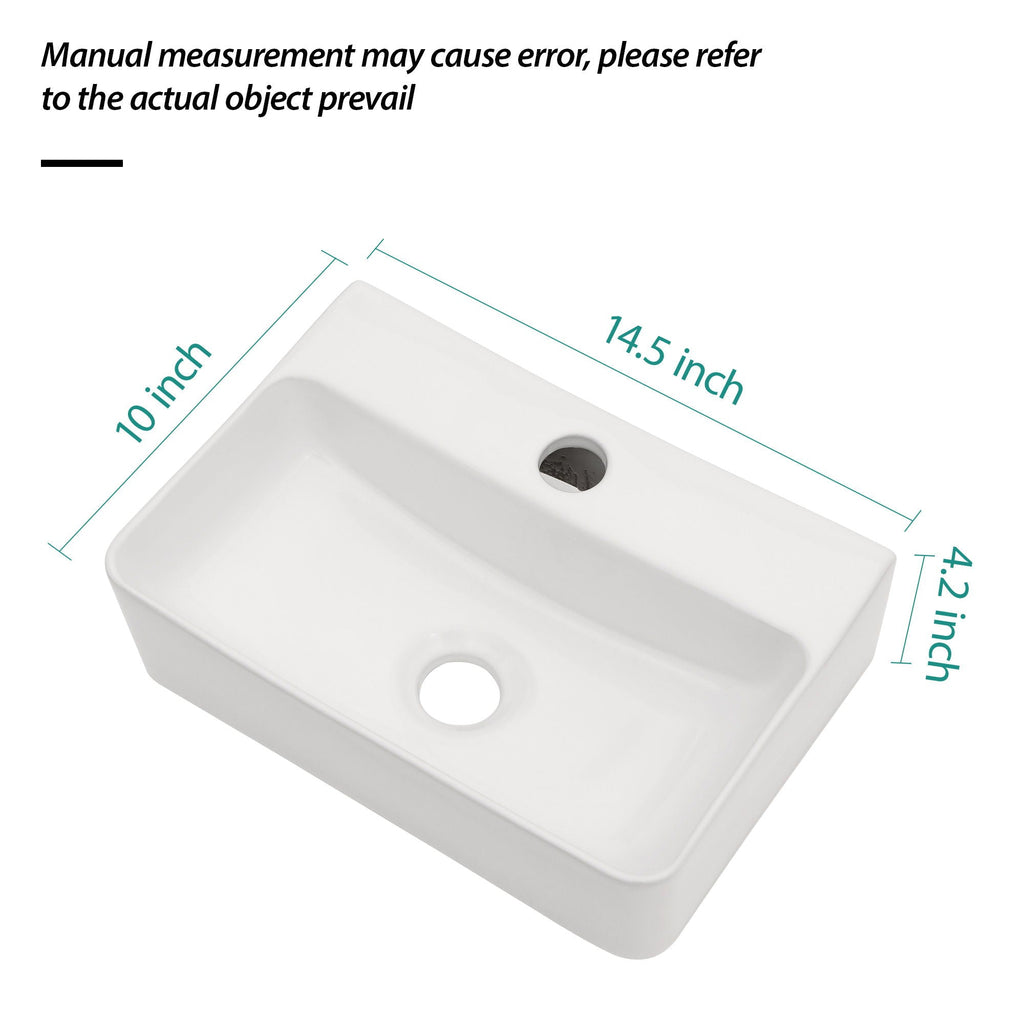 Ceramic Rectangle Wall Mount Bathroom Sink With Single Faucet Hole