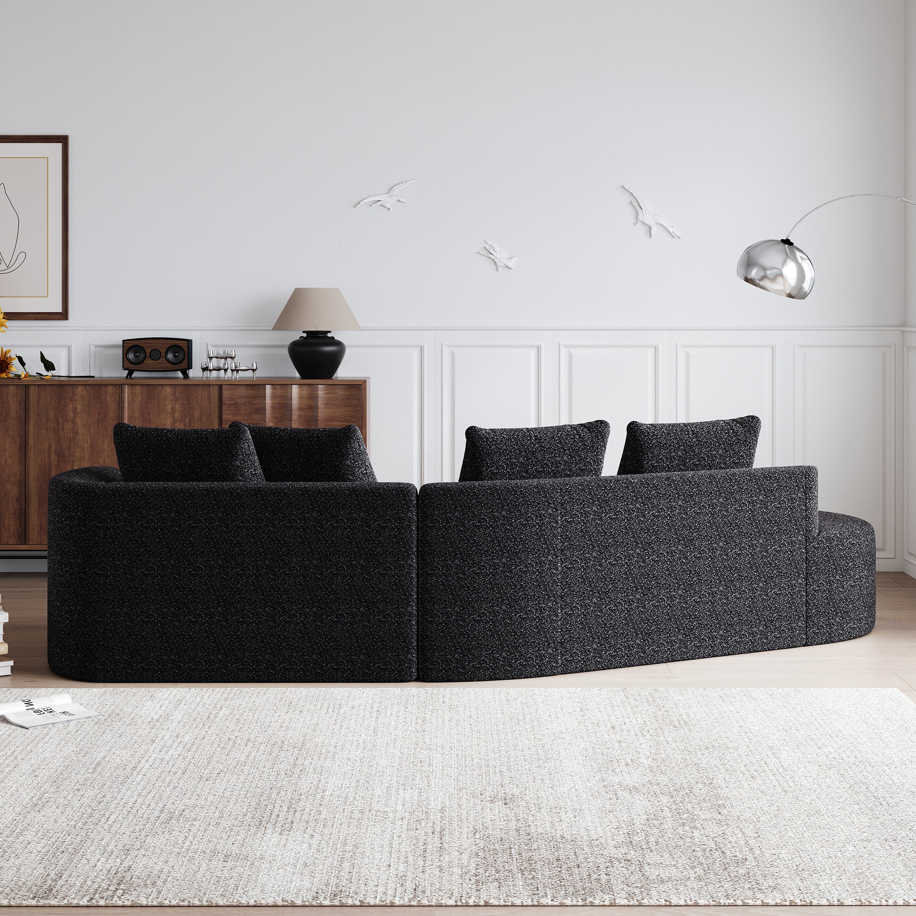 Modern Upholstered Oversized Sectional Sofa, 112-Inch Chenille 4-Seater Extra Deep & Wide Seat Curved Cloud Couch with 4 Throw Pillows, Free Combination Sofa Couch for Living Room,Bedroom