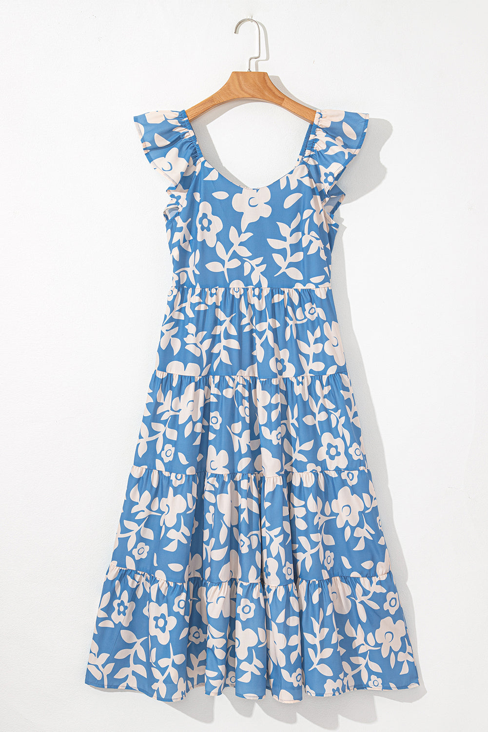 Floral Scoop Neck Tiered Flowy Midi Dress