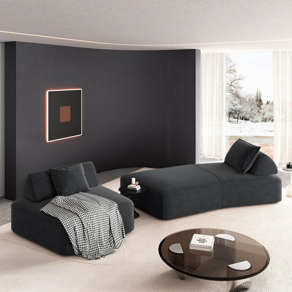 139' Modern Light Luxury Oversized Modular Sectional Sofa Set,DIY Upholstered Fluffy Chenille Sofa with Removable Backrests and Soft Pillows,Deep Seat Couch & Sofa Bed for Living Room,Office,Dark Grey