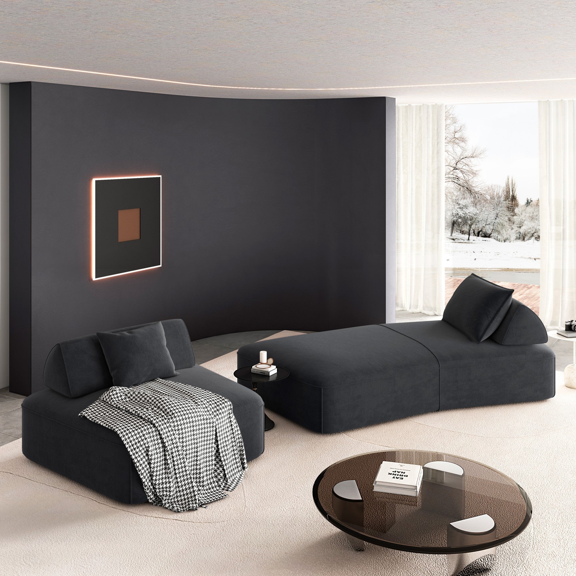139' Modern Light Luxury Oversized Modular Sectional Sofa Set,DIY Upholstered Fluffy Chenille Sofa with Removable Backrests and Soft Pillows,Deep Seat Couch & Sofa Bed for Living Room,Office,Dark Grey