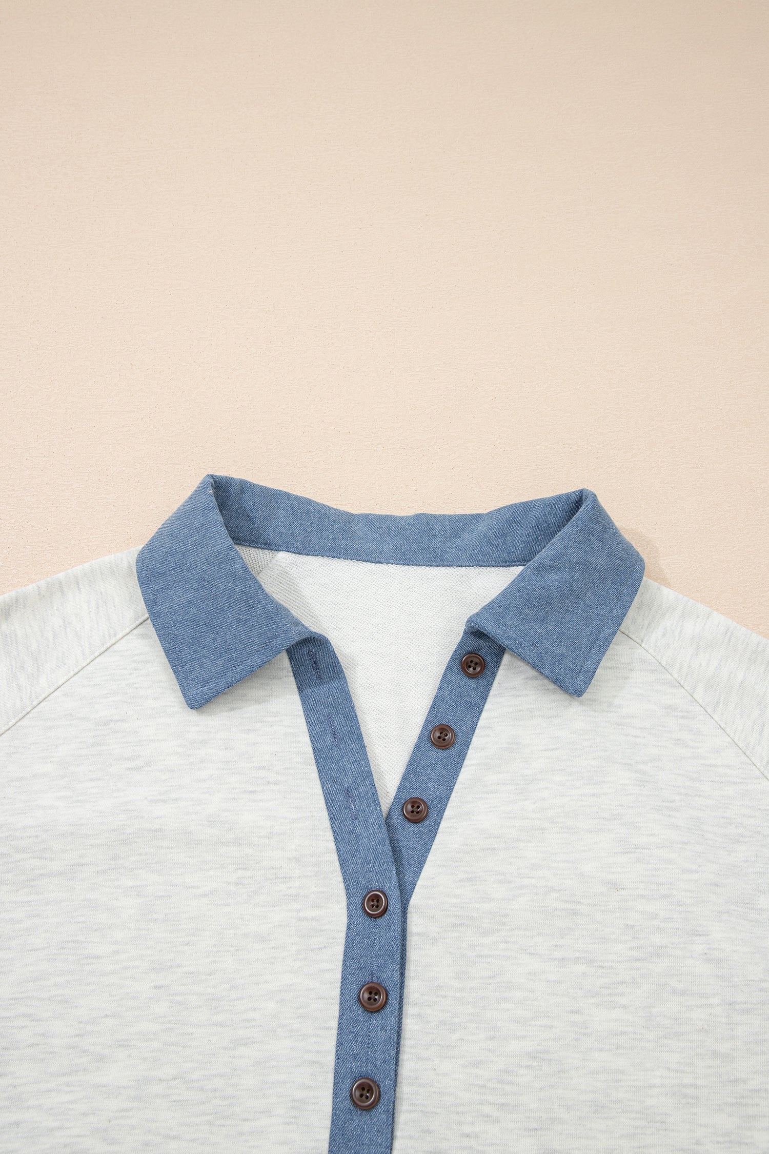 Denim Patchwork Button Polo Collar Long Sleeve