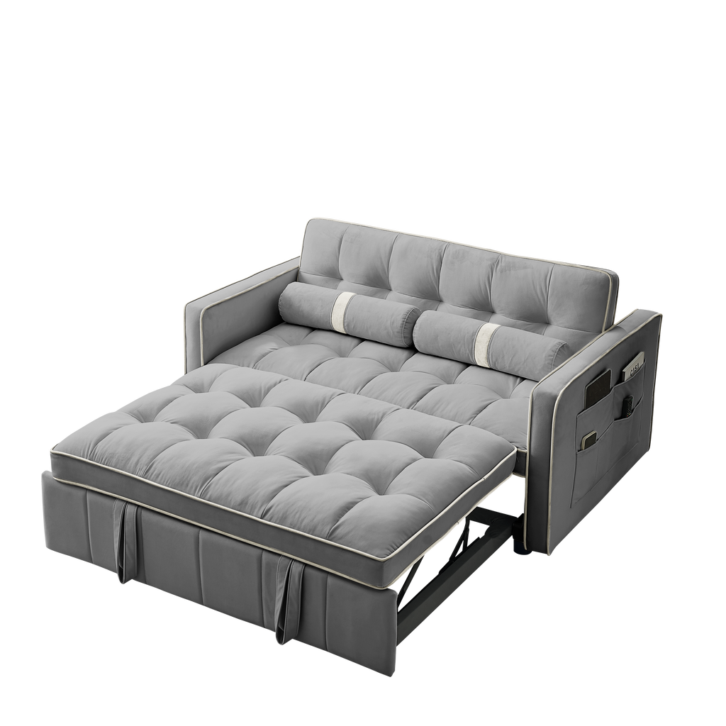 Modern 55.5' Pull Out Sleep Sofa Bed 2 Seater Loveseats Sofa Couch with side pockets, Adjsutable Backrest and Lumbar Pillows for Apartment Office Living Room