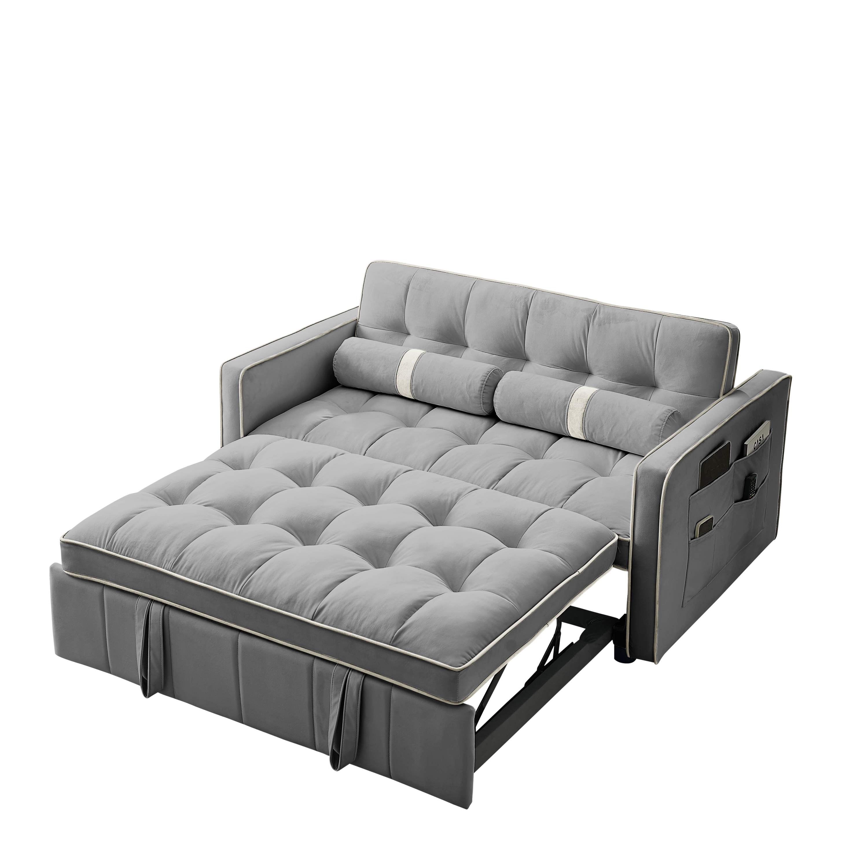 Modern 55.5' Pull Out Sleep Sofa Bed 2 Seater Loveseats Sofa Couch with side pockets, Adjsutable Backrest and Lumbar Pillows for Apartment Office Living Room