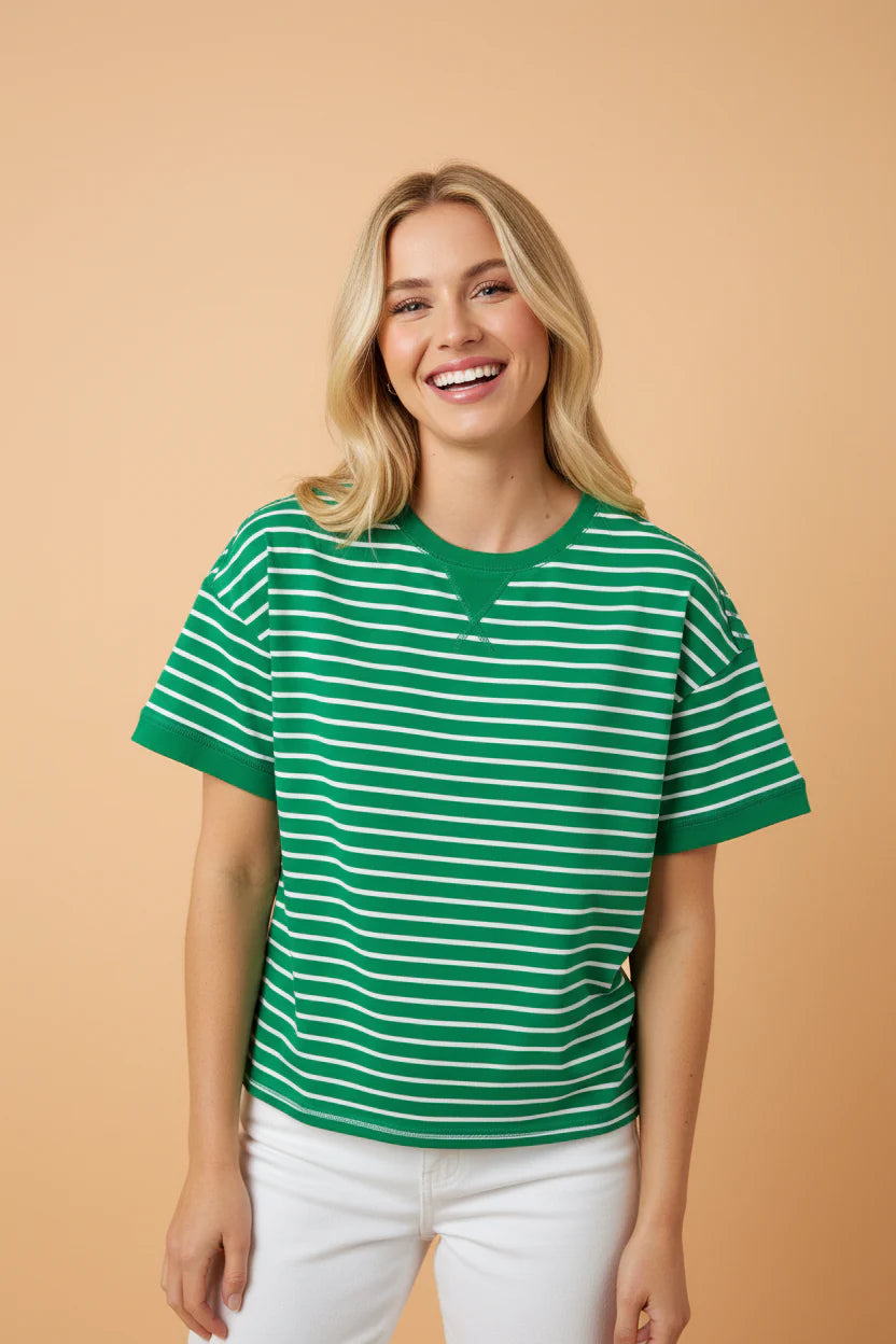 Stripe Ribbed Patchwork Short Sleeve Tee