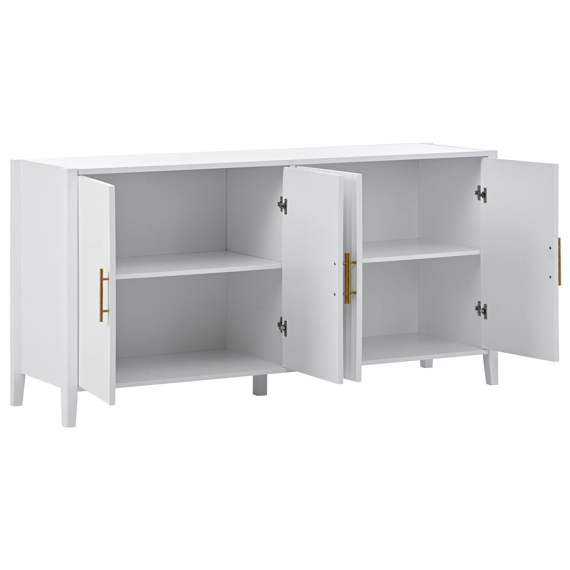 U_Style 63.1''Modern 4-Vertical Wavy Slatted Doors Sideboard,Storage Cabinet With Elegant Design, Solid Wood Legs with Painted,Metal Handles,for Dining Room,Living Room, Kitchen, or Entryway(White)