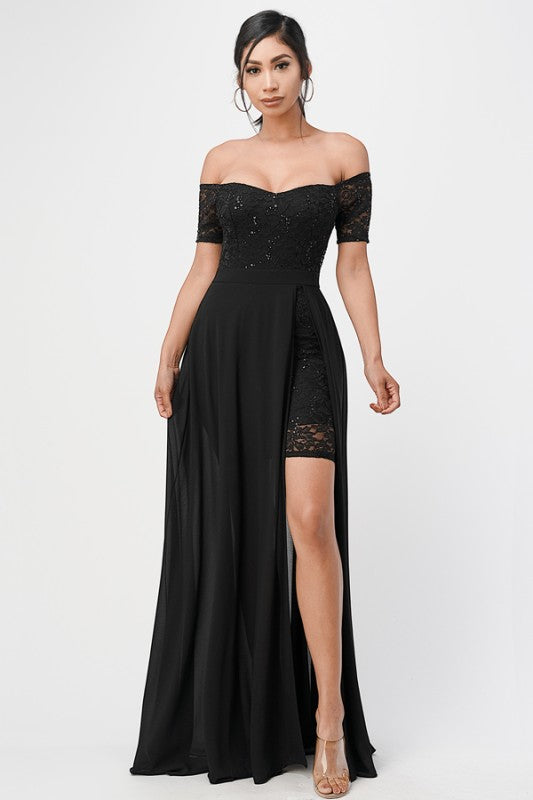 Off the shoulder sequin lace dress