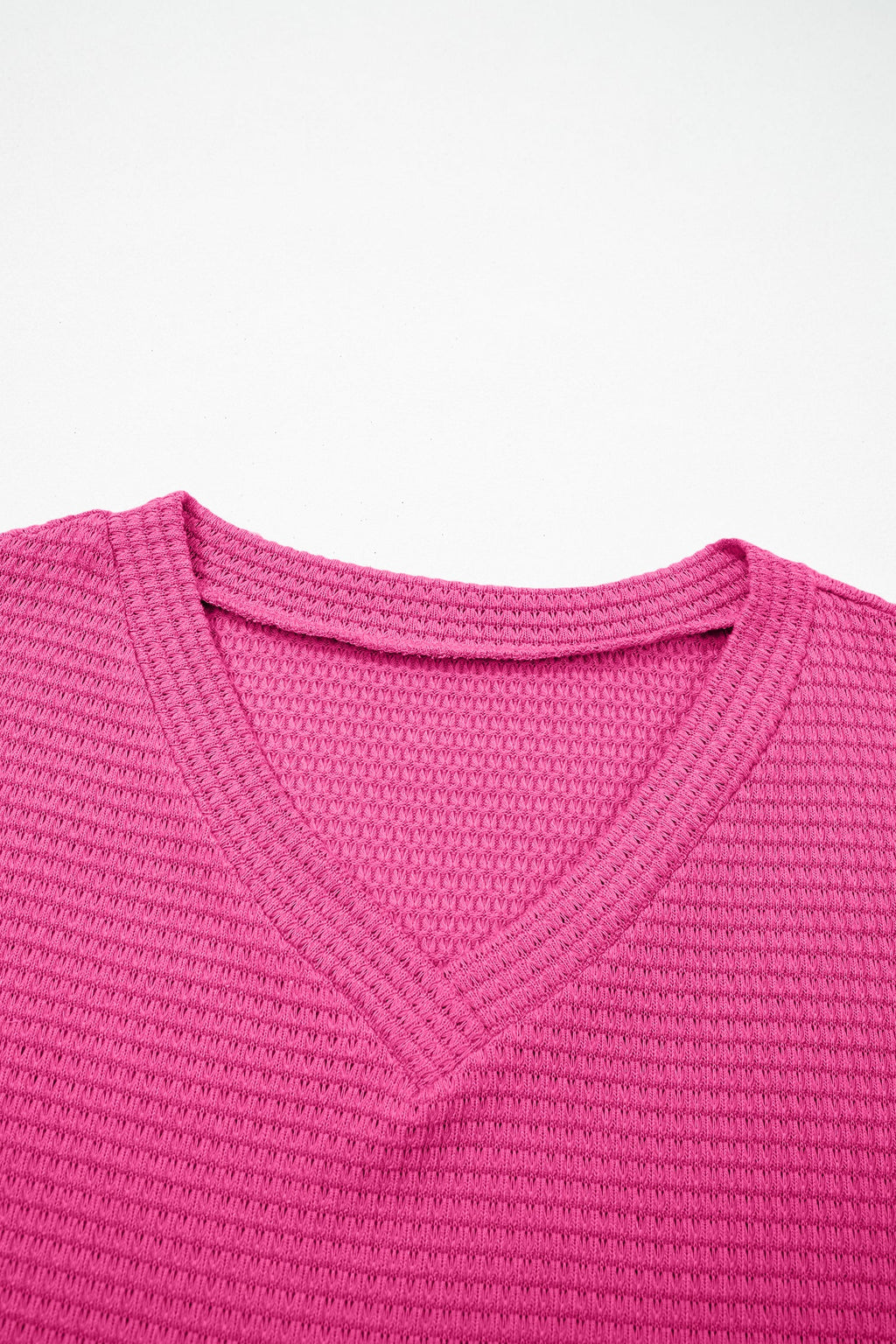 Solid Waffle Knit V-Neck Short Sleeve Top