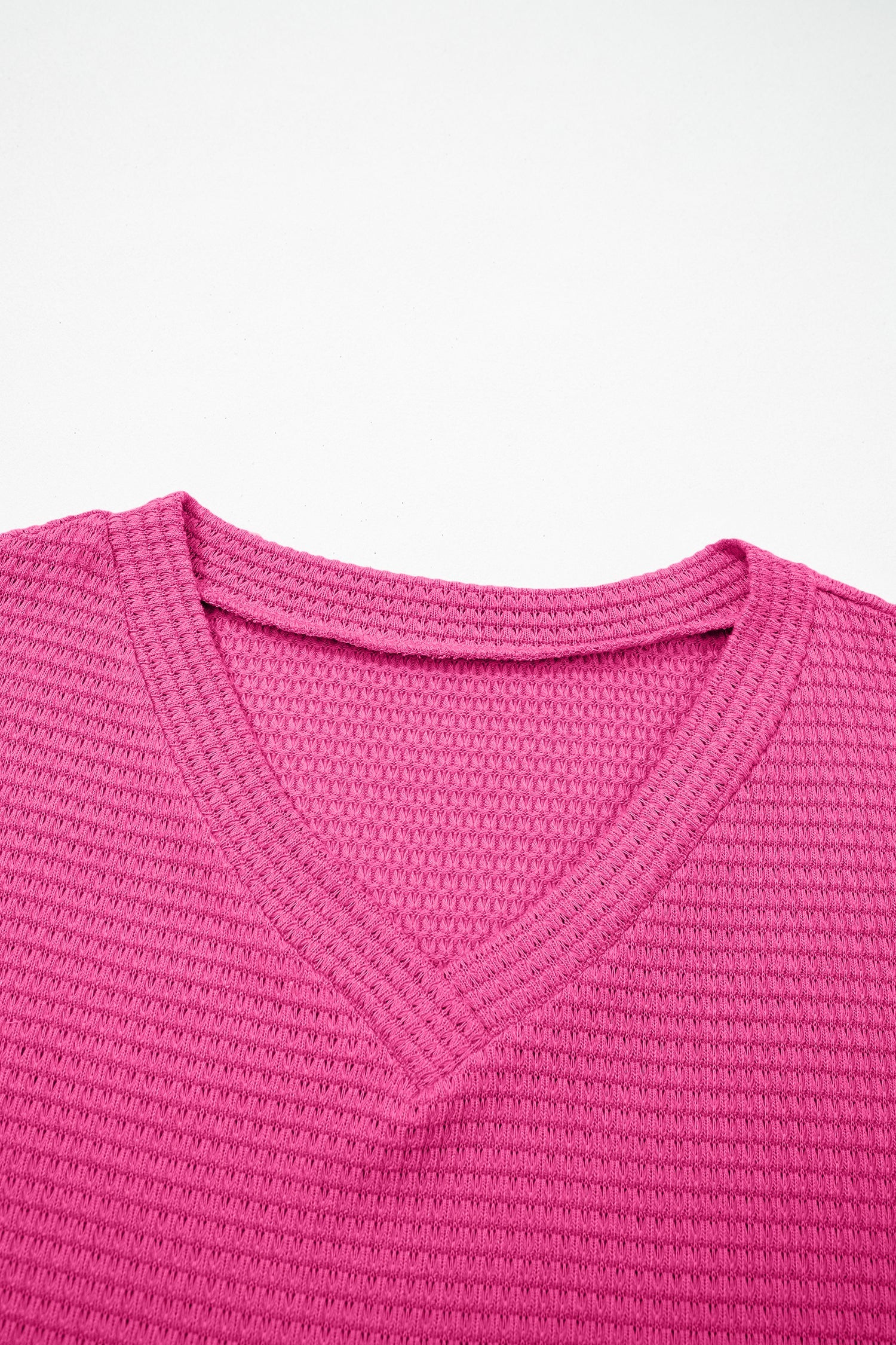 Solid Waffle Knit V-Neck Short Sleeve Top