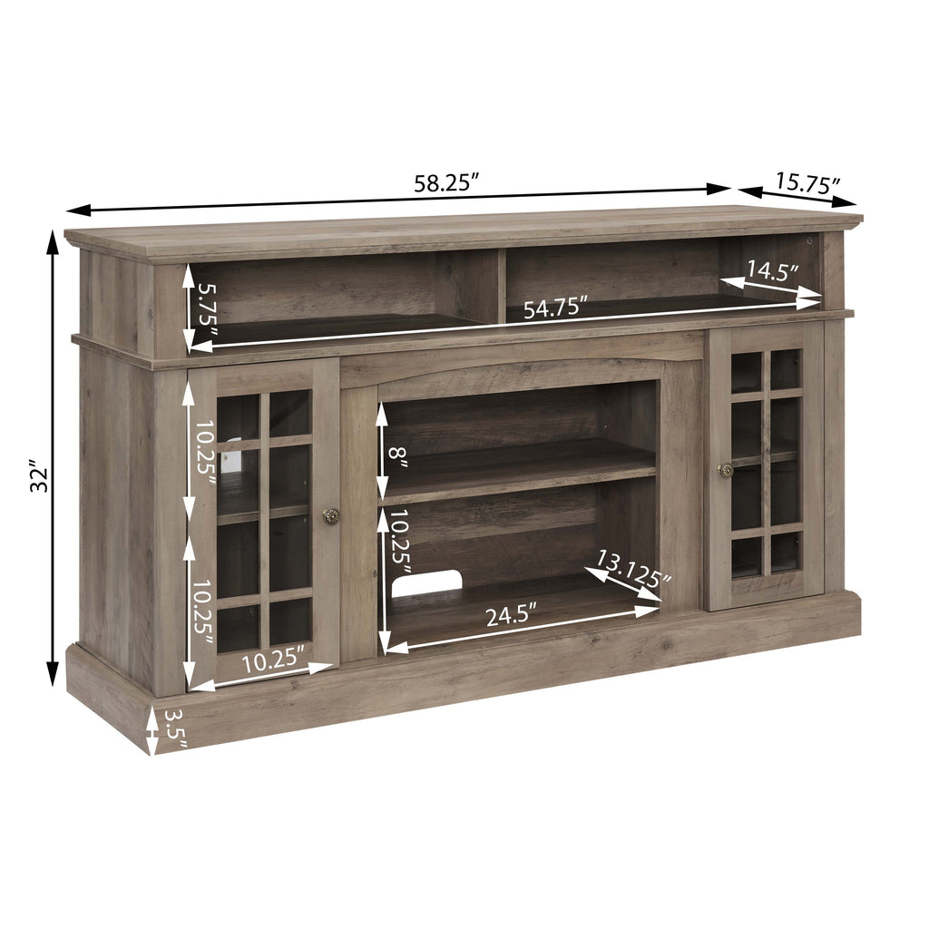 Classic TV Media Stand Modern Entertainment Console with 23' Fireplace Inset for TV Up to 65' with Open and Closed Storage Space, Gray Wash, 58.25'W*15.75'D*32'H