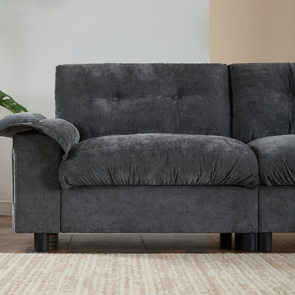 [VIDEO]104*60' Sectional Sofa, L-Shape with Multifunctional Armrest, Dual-Port Charging, Cup Holder, Side Storage Pockets, Movable Storage Ottoman, Unique Tufted Design, Soft Cushion, Chenille,3colors