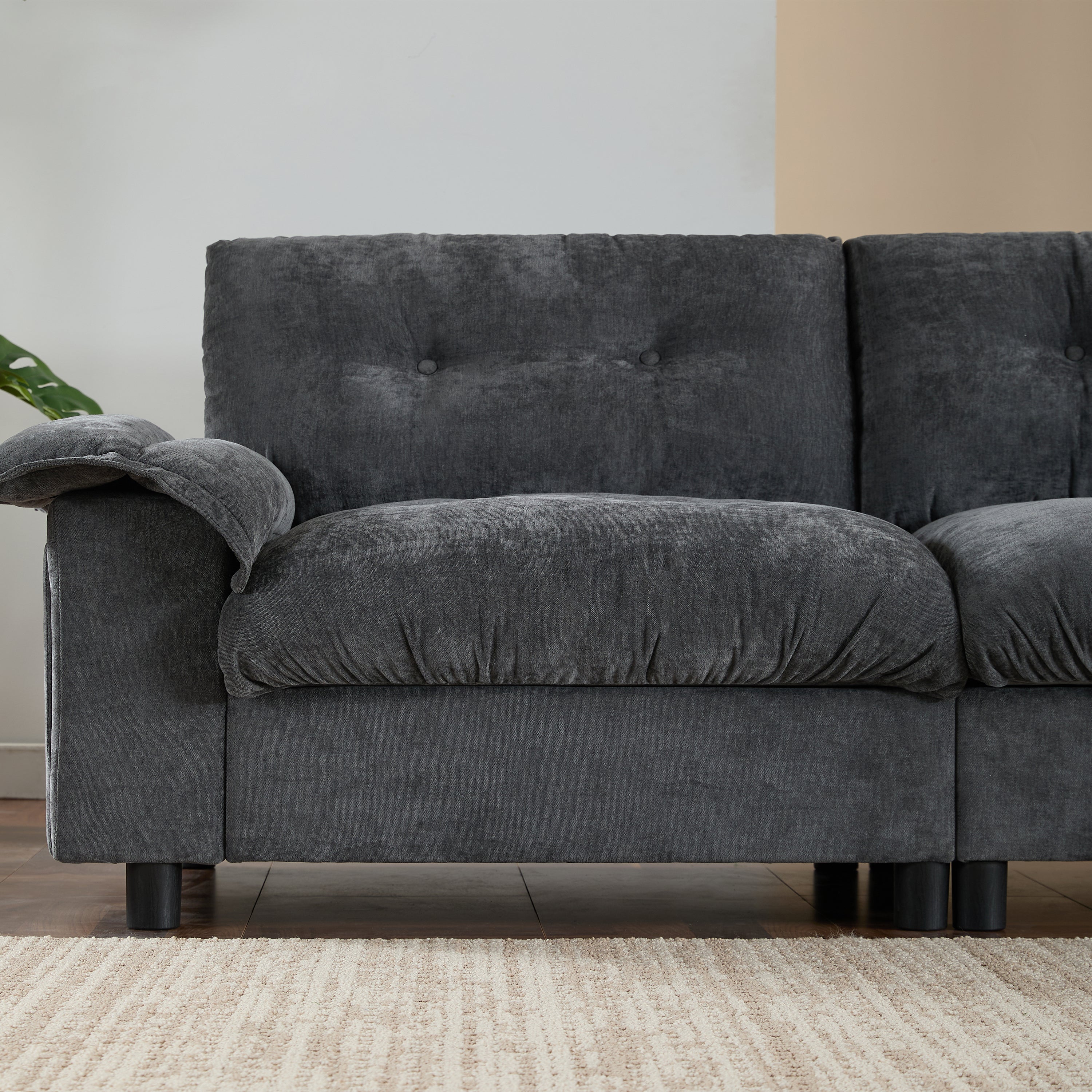 [VIDEO]104*60' Sectional Sofa, L-Shape with Multifunctional Armrest, Dual-Port Charging, Cup Holder, Side Storage Pockets, Movable Storage Ottoman, Unique Tufted Design, Soft Cushion, Chenille,3colors