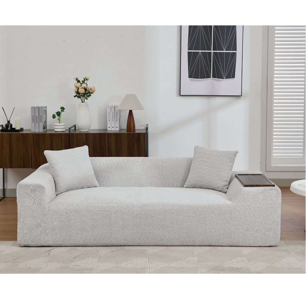 [NEW ARRIVED] [VIDEO PROVIDED]2 Piece Boucle Cloud Sofa Set, Upholstered Sofa Set, Modern 3 Seater and 2 Seater Sofa  with MDF End Table for Living Room ,Apartment,3+2 couch,Boucle, Light Gray