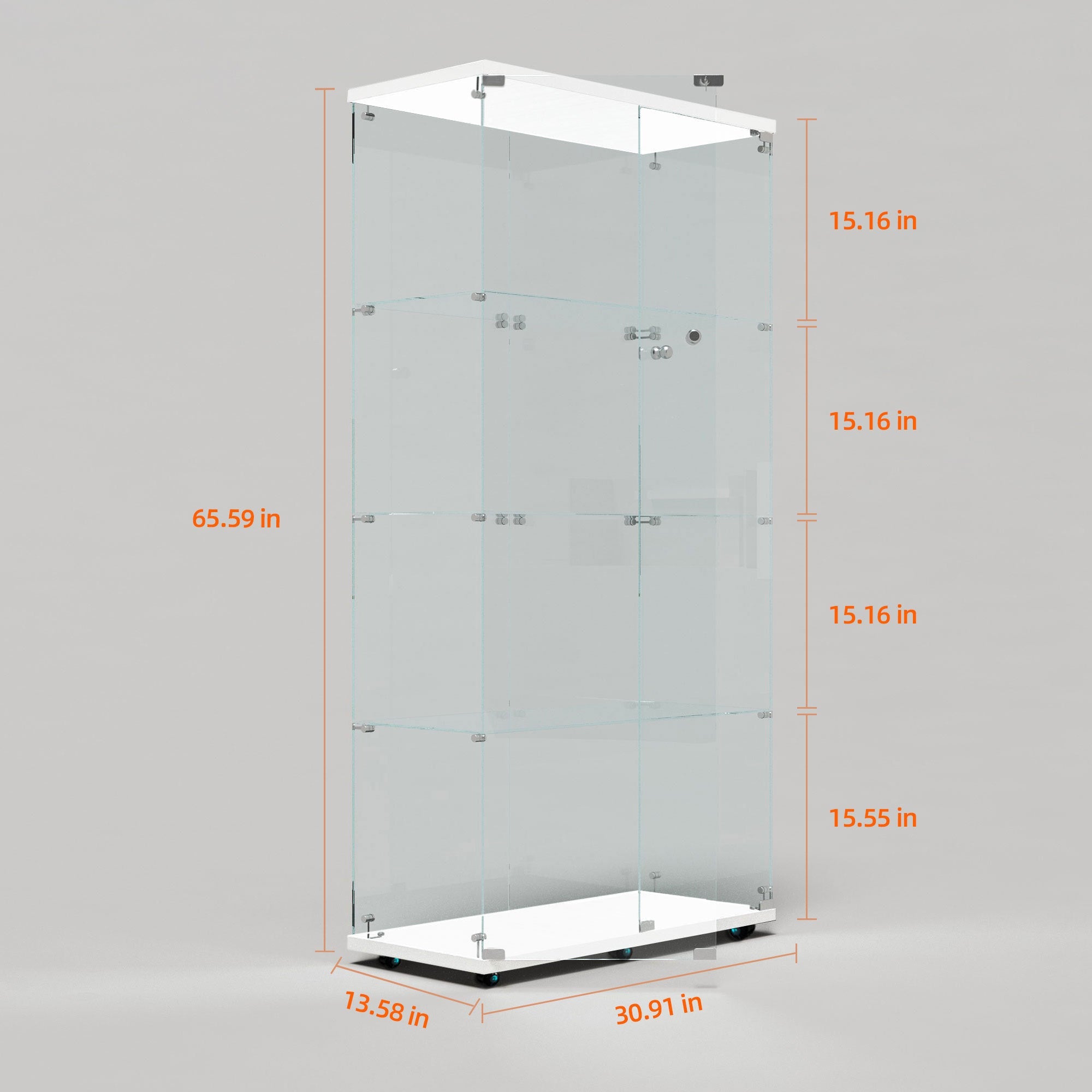 Tempered glass display cabinet, wine cabinet,storage cabinet,file cabinet,with Bluetooth LED light strip,lock on the door,equipped with cast,easy to move,for living room, bedroom,hallway,Office,white