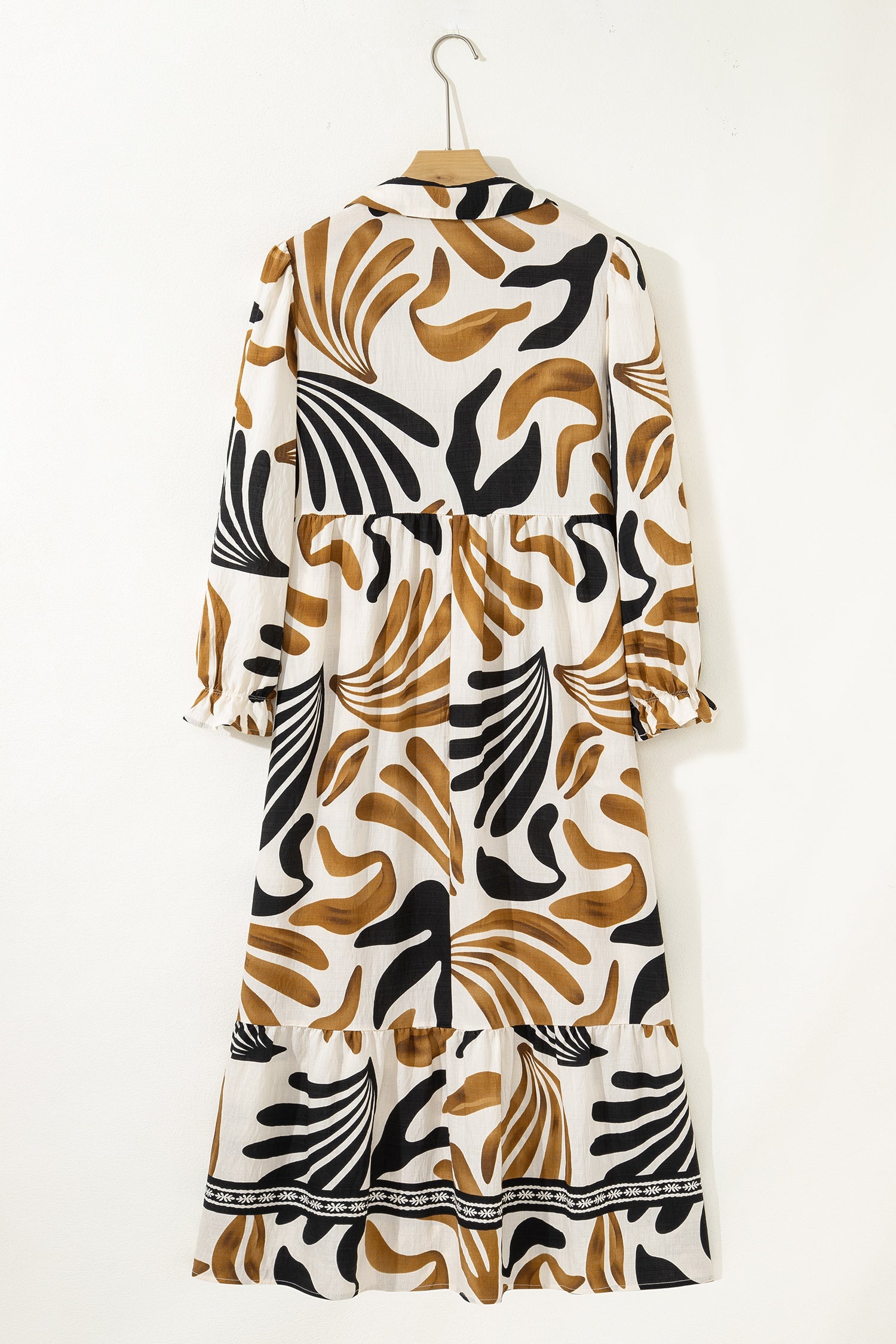 Tropical Contrast Trim Ruffle Hem Dress