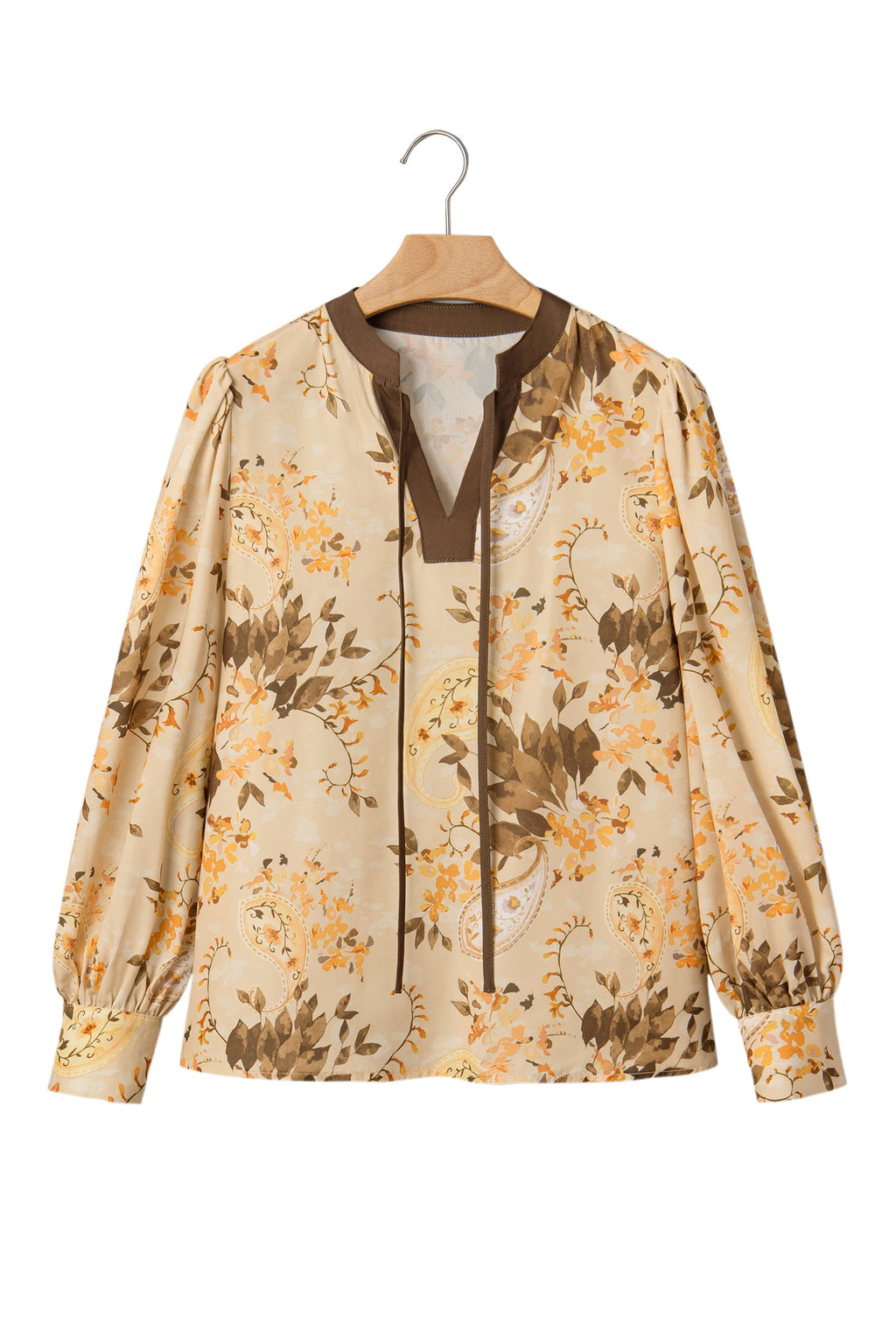 Paisley Tie Neck Long Sleeve Blouse