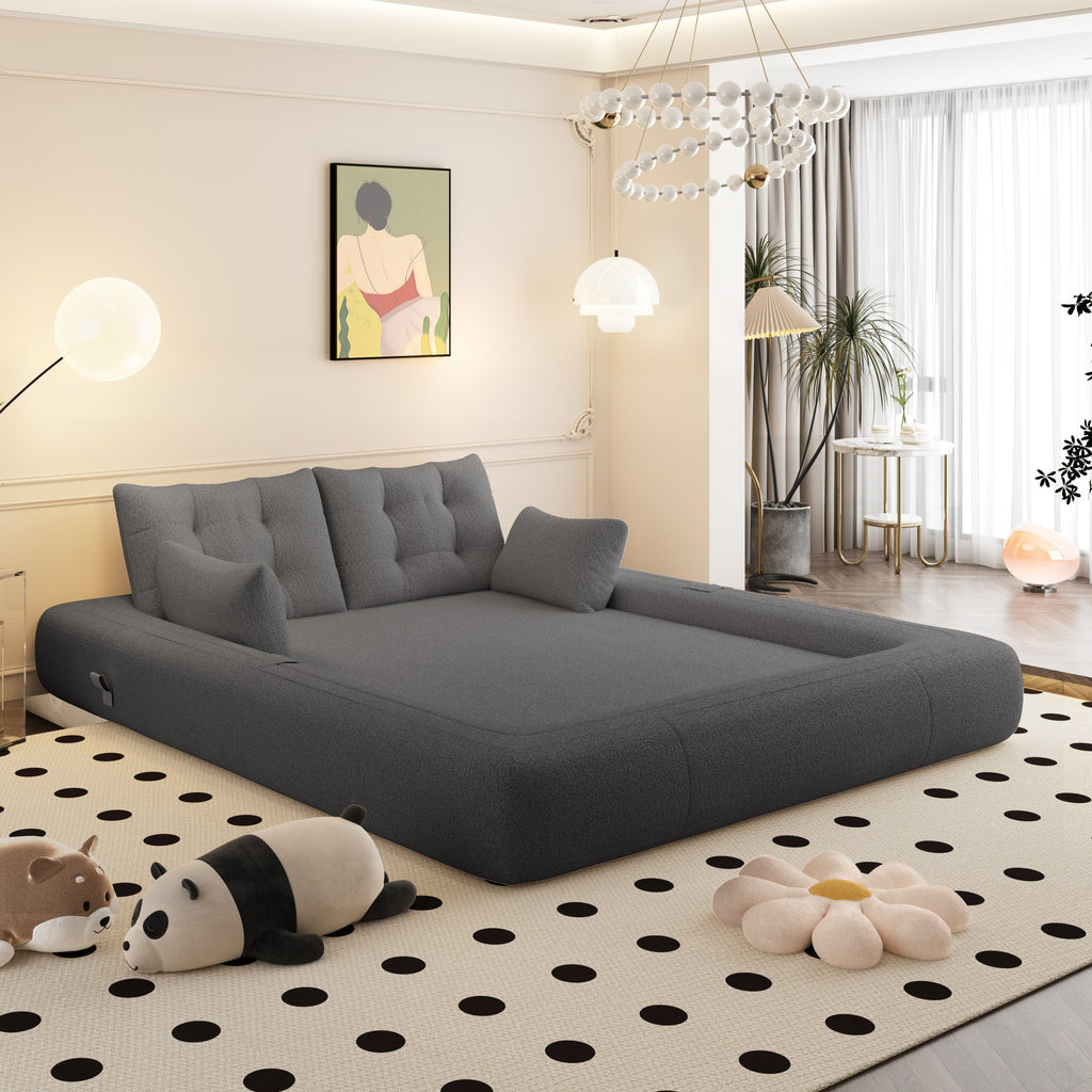 Human Dog Bed, Lazy Sofa Couch, 78.7 ' Multi-Functional Foldable Sofa Bed, 3-in-1 Teddy Fabric Foam-Filled Sleeper Sofa Bed for Living Room,Guest Bed,Playroom,Grey