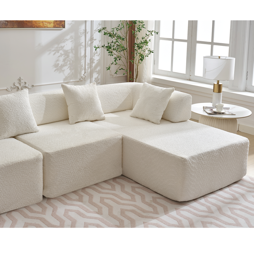 [NEW ARRIVED] [VIDEO PROVIDED]Modern Minimalist 140' L-Shape Couch ,No Assembly Required,Boucle,Modular Sofa ,Couch with Chaise,Free Combination Foam-Filled Sofa, 4 Seats,White
