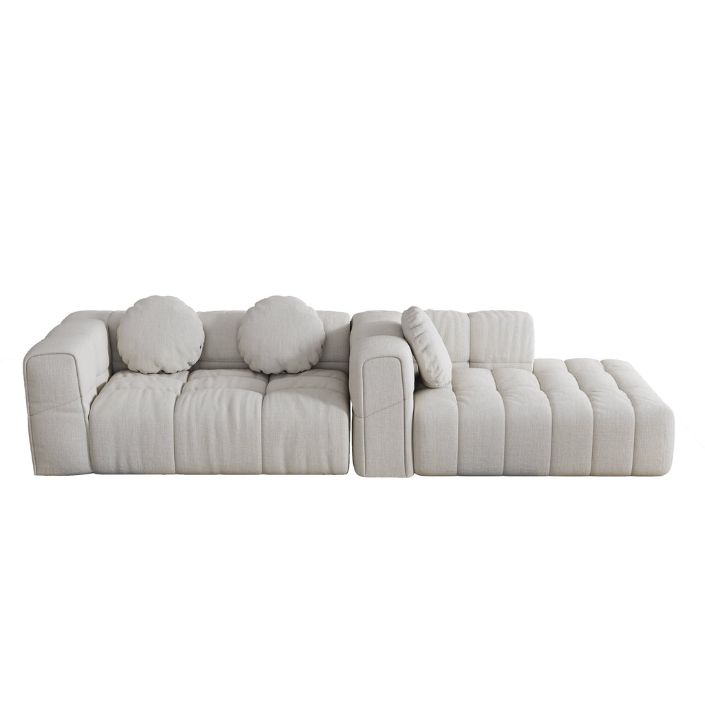 Modern upholstered combination sofa set, fully compressed modular 103' L-shaped combination living room sofa set with 3 pillows, free combination sofa for living room and bedroom (Right side recliner)