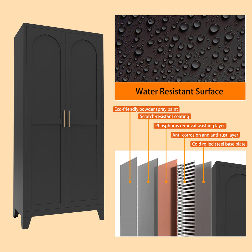 61'' 2 Shapely Doors Cabinet, Metal Storage Cabinet with Doors and Adjustable Shelves, for Bedroom, Living Room(Black)