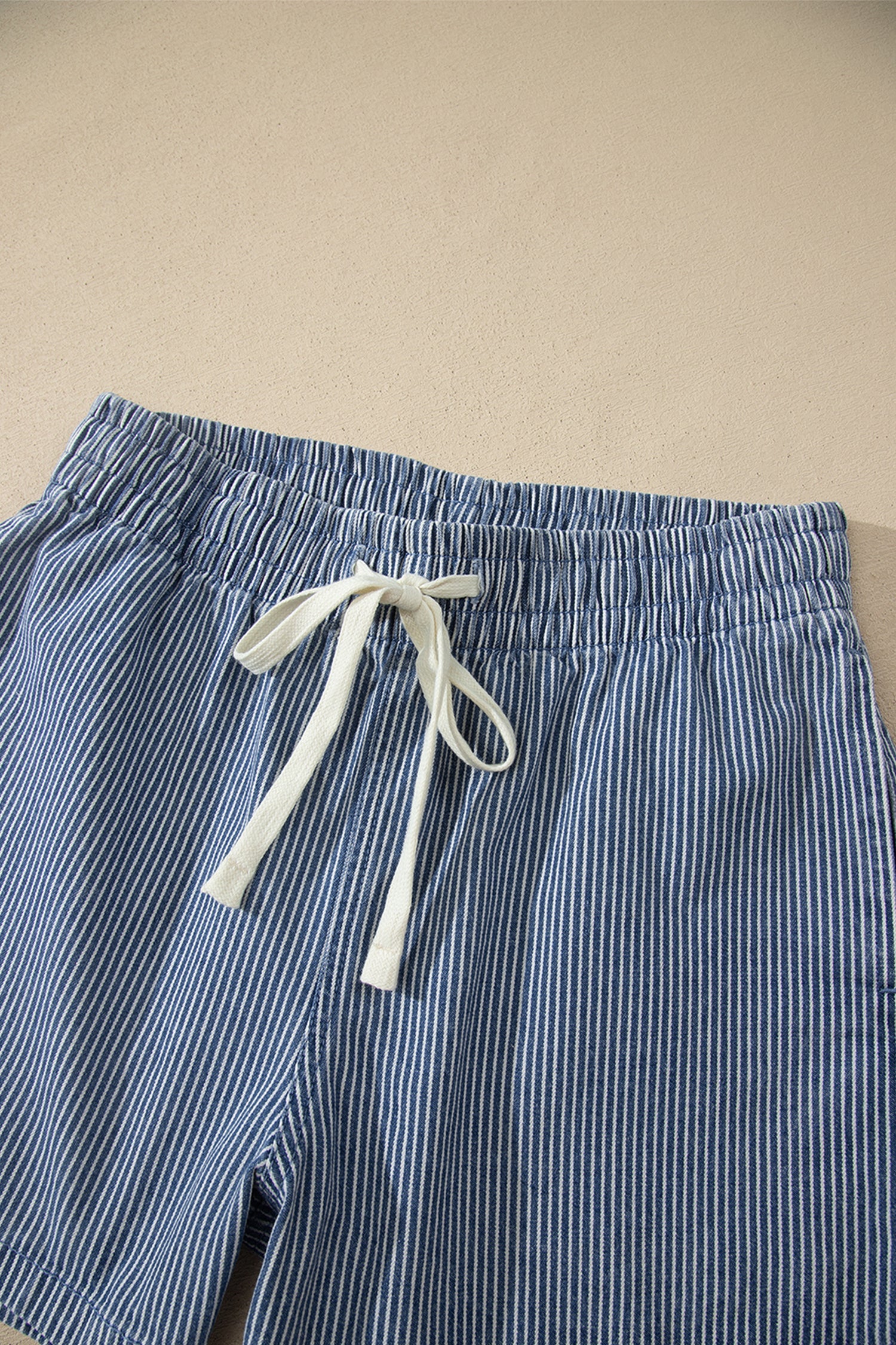 Stripe Denim Drawstring Elastic Waist Shorts