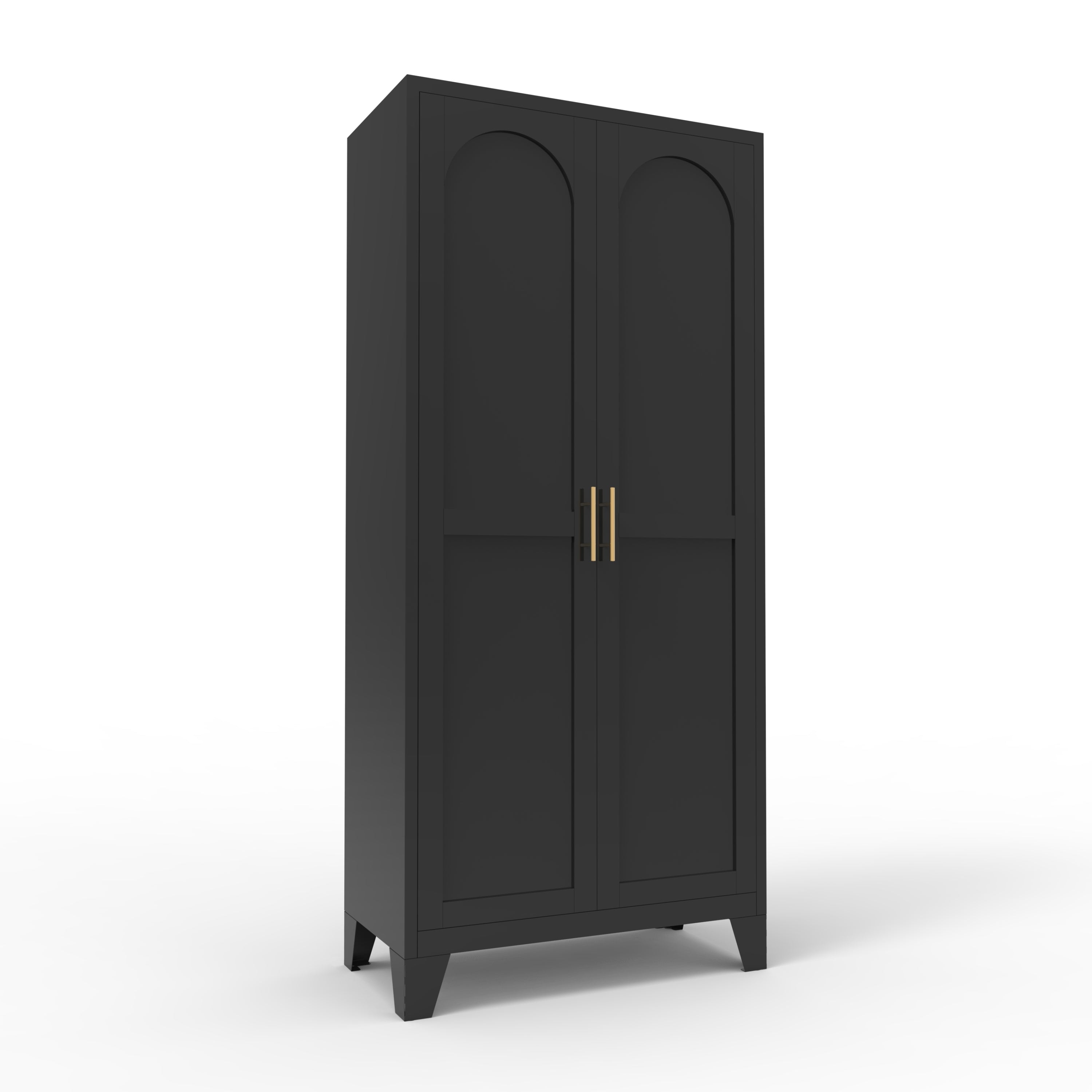 61'' 2 Shapely Doors Cabinet, Metal Storage Cabinet with Doors and Adjustable Shelves, for Bedroom, Living Room(Black)